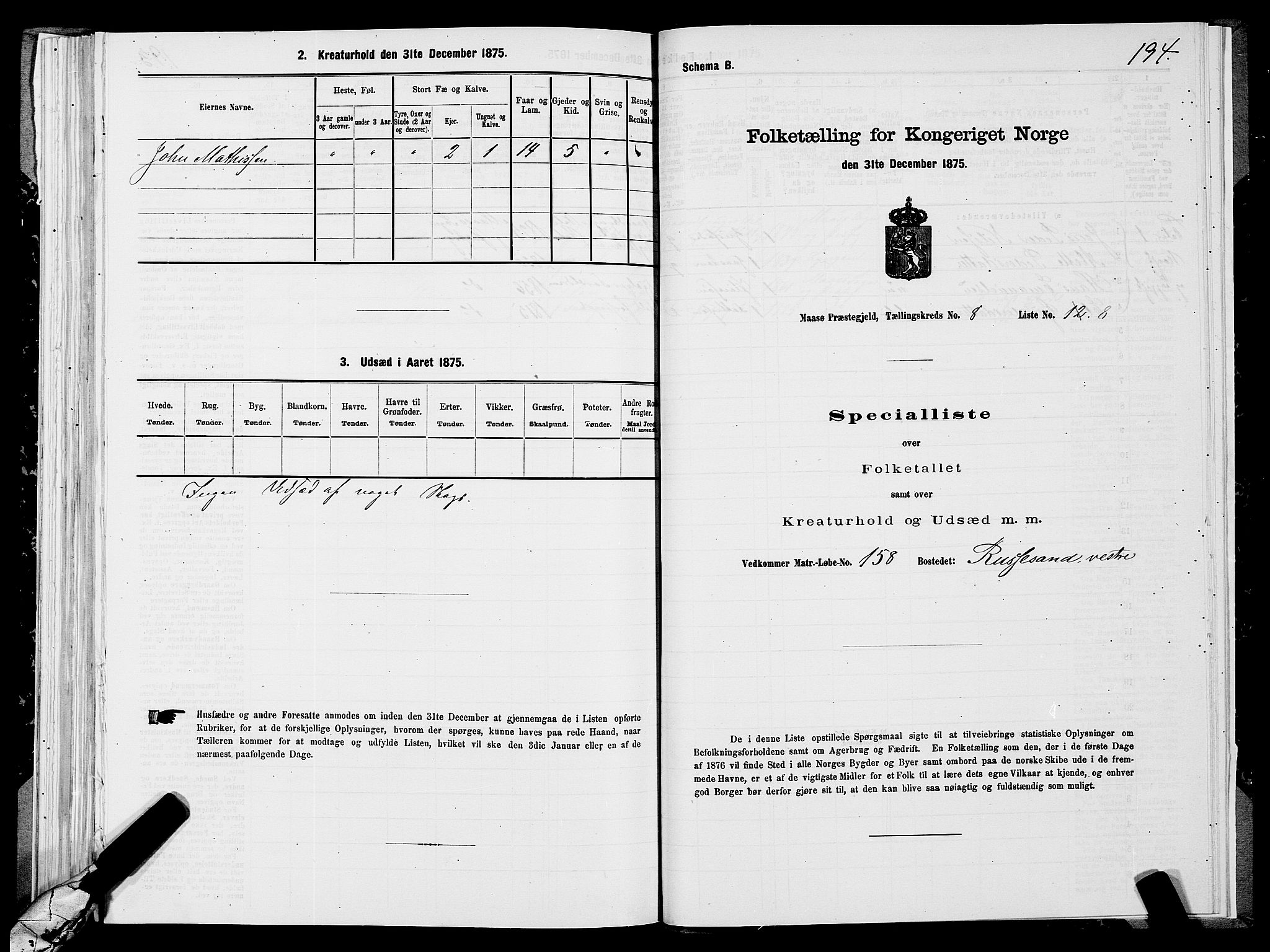 SATØ, 1875 census for 2018P Måsøy, 1875, p. 1194