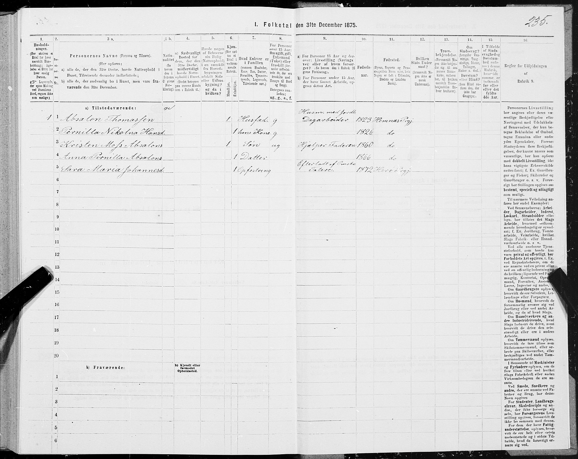 SAT, 1875 census for 1832P Hemnes, 1875, p. 1235