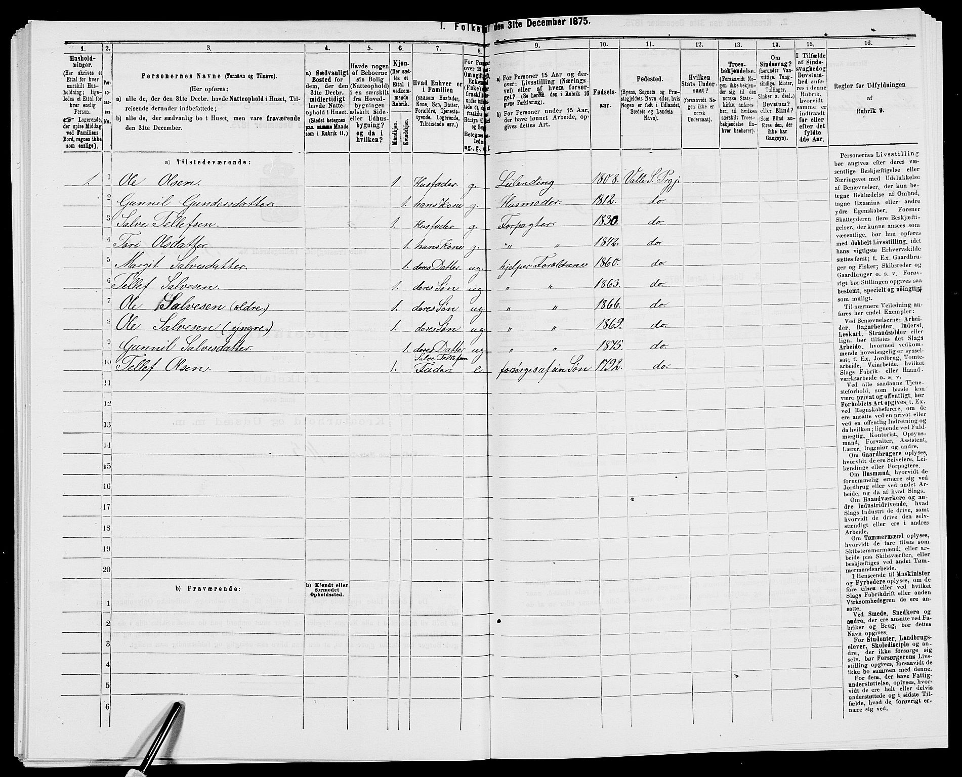 SAK, 1875 census for 0940P Valle, 1875, p. 544