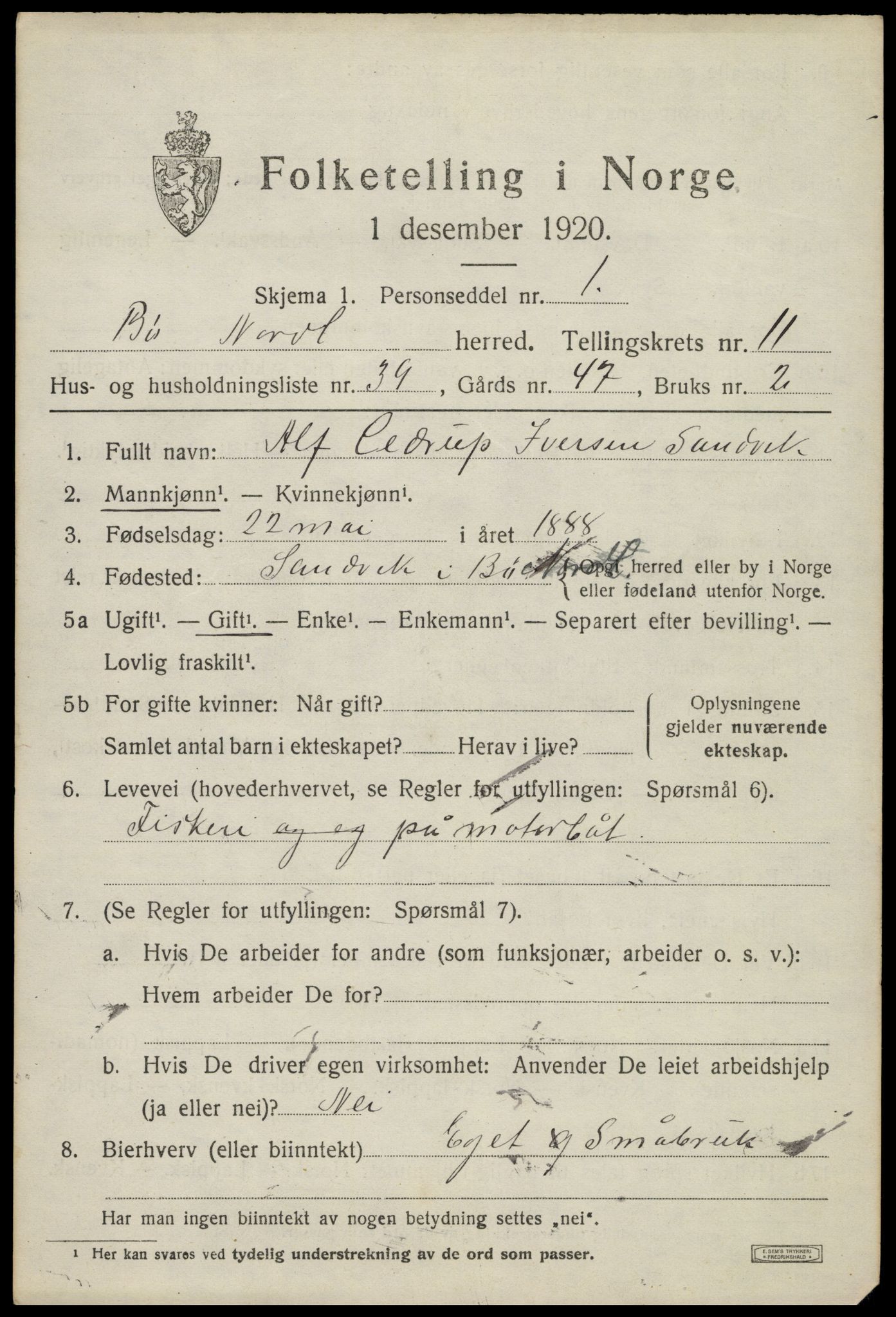 SAT, 1920 census for Bø, 1920, p. 10380