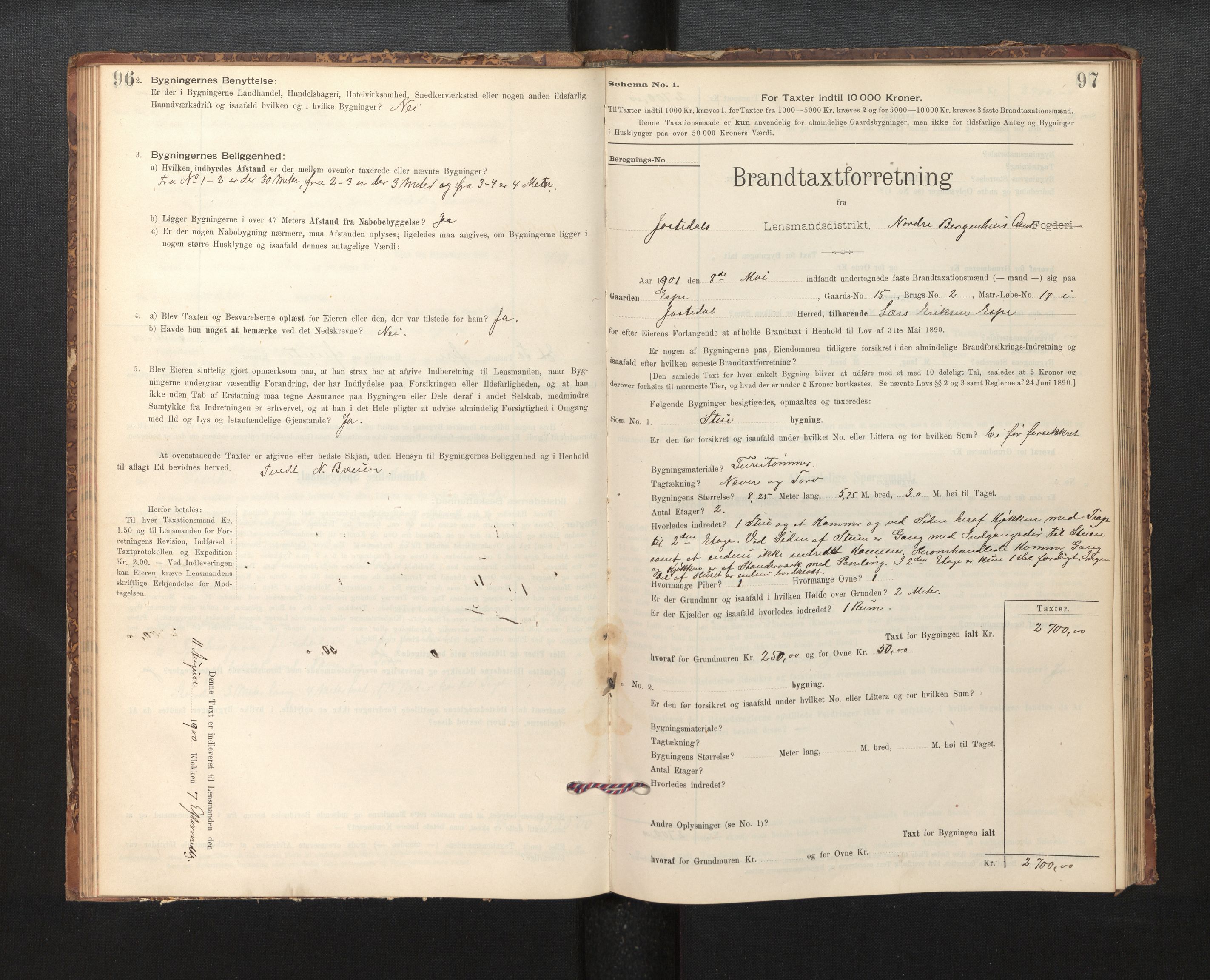 Lensmannen i Jostedal, SAB/A-28601/0012/L0003: Branntakstprotokoll, skjematakst, 1895-1906, p. 96-97