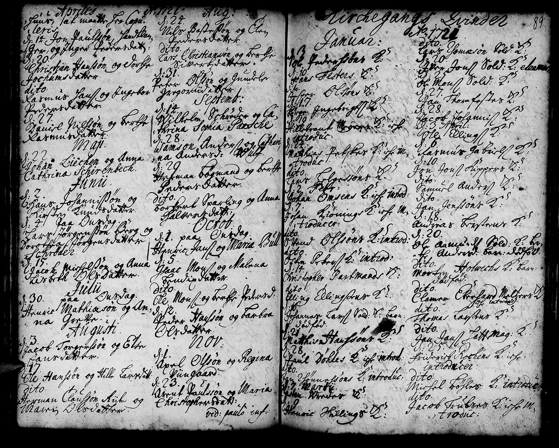 Korskirken sokneprestembete, SAB/A-76101/H/Haa/L0008: Parish register (official) no. A 8, 1698-1747, p. 89