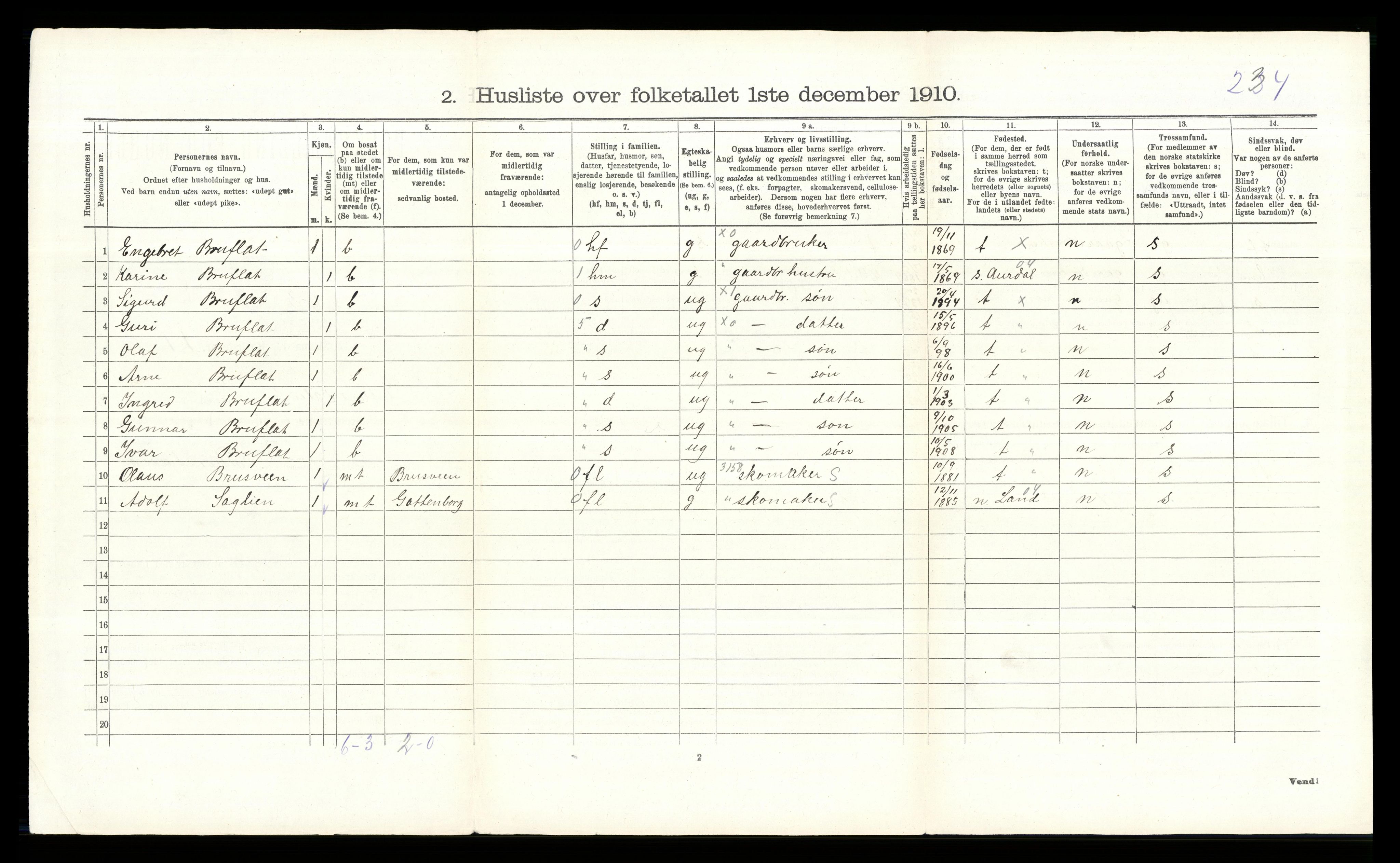 RA, 1910 census for Etnedal, 1910, p. 110