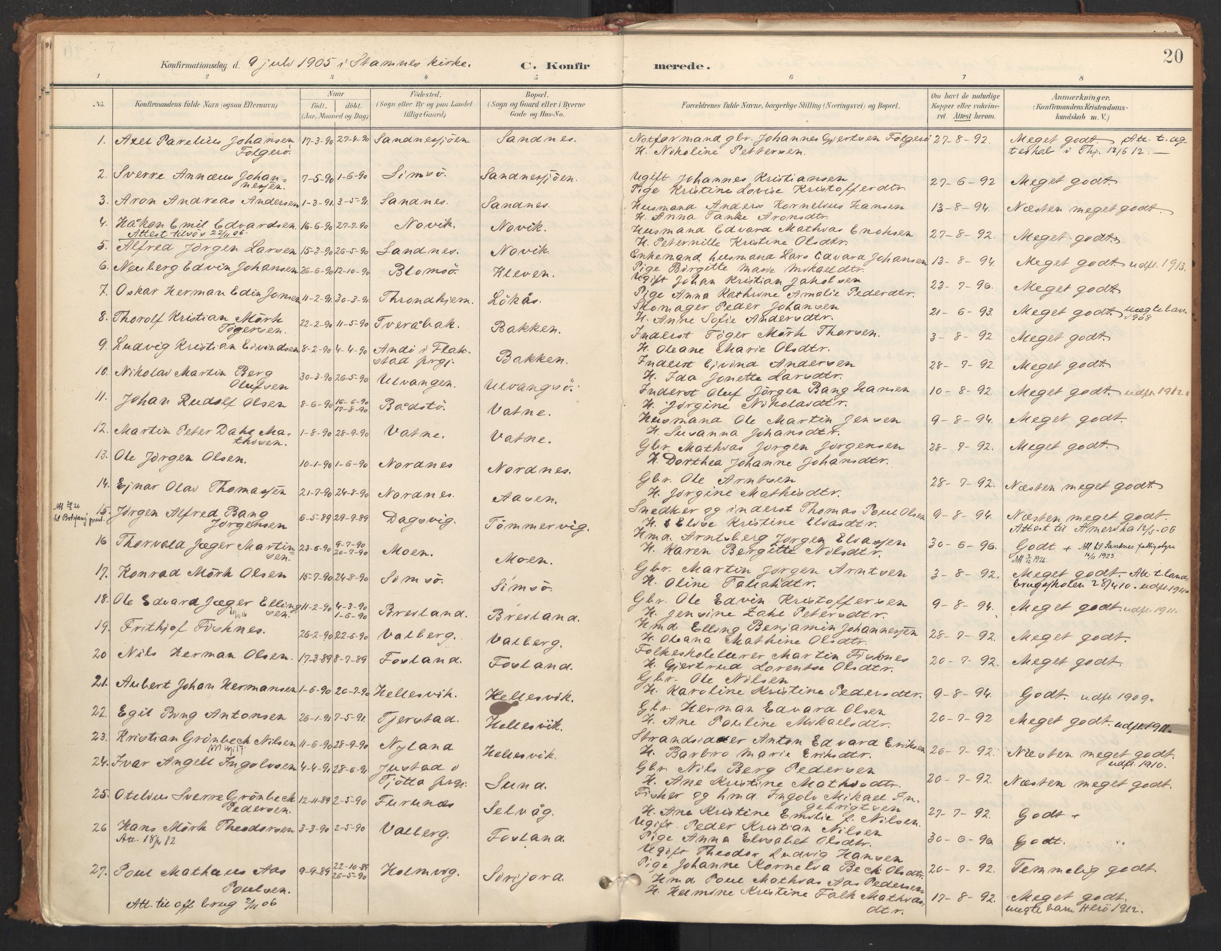 Ministerialprotokoller, klokkerbøker og fødselsregistre - Nordland, SAT/A-1459/831/L0472: Parish register (official) no. 831A03, 1897-1912, p. 20