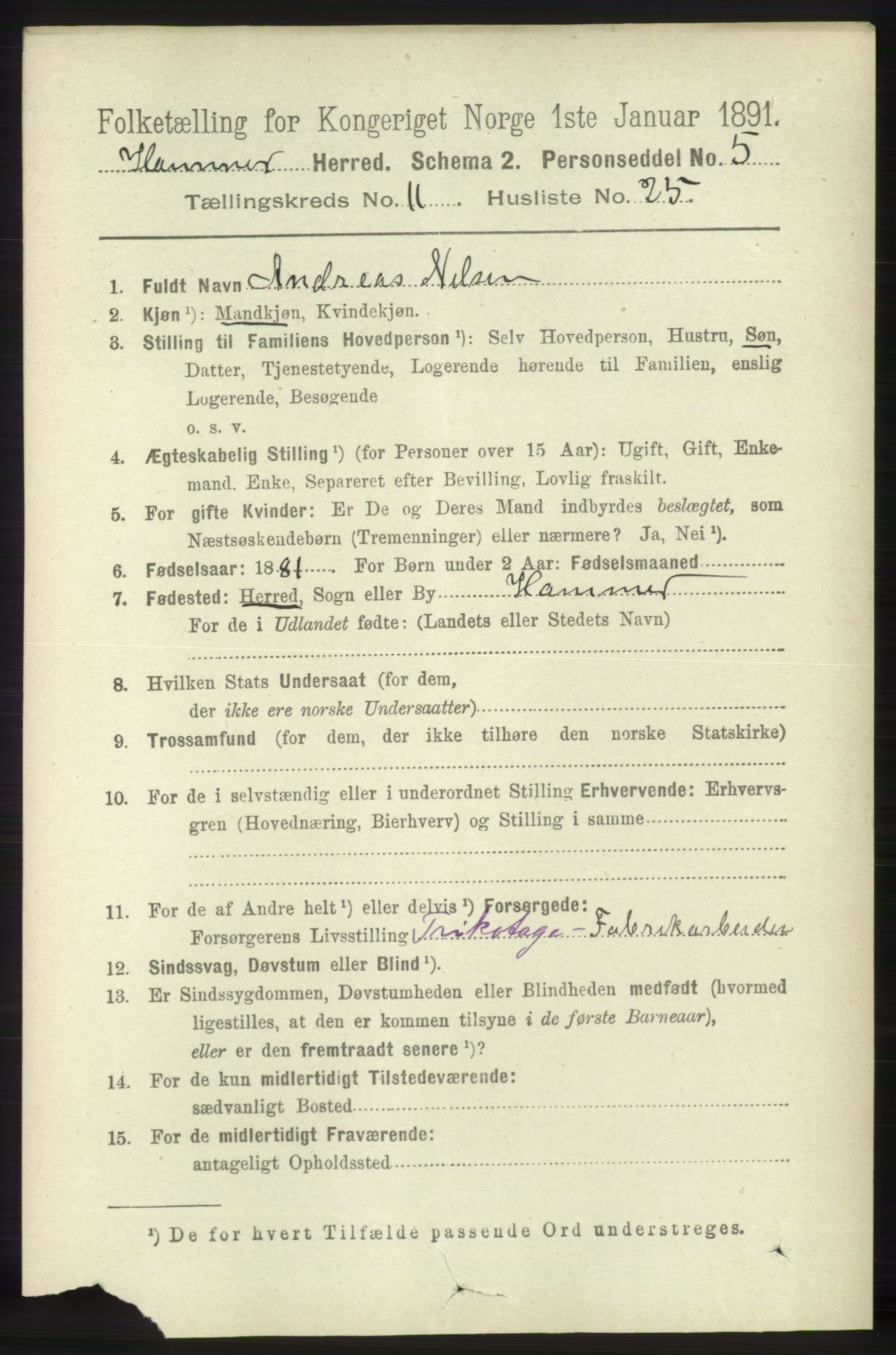 RA, 1891 census for 1254 Hamre, 1891, p. 3404