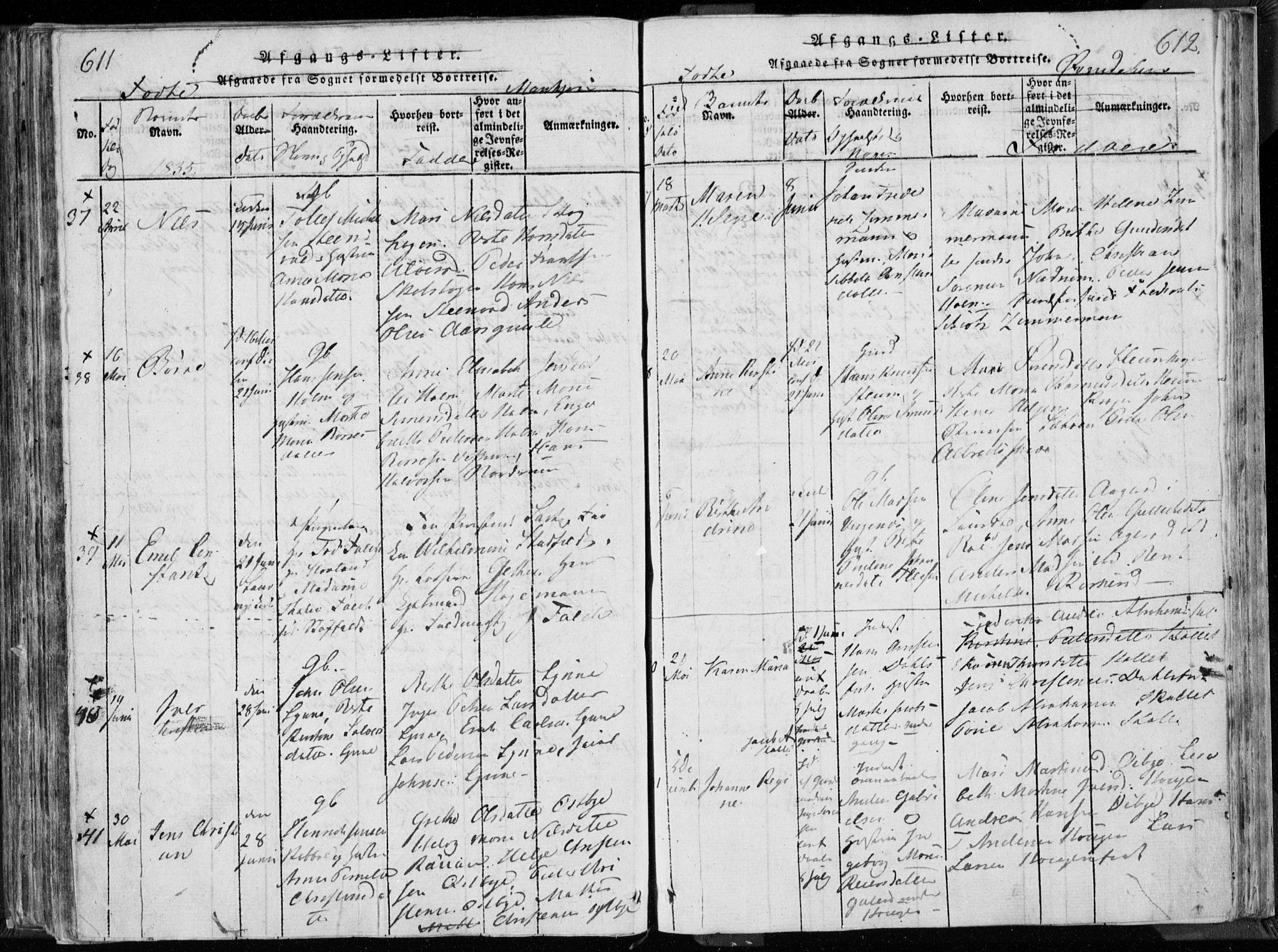 Hedrum kirkebøker, AV/SAKO-A-344/F/Fa/L0004: Parish register (official) no. I 4, 1817-1835, p. 611-612