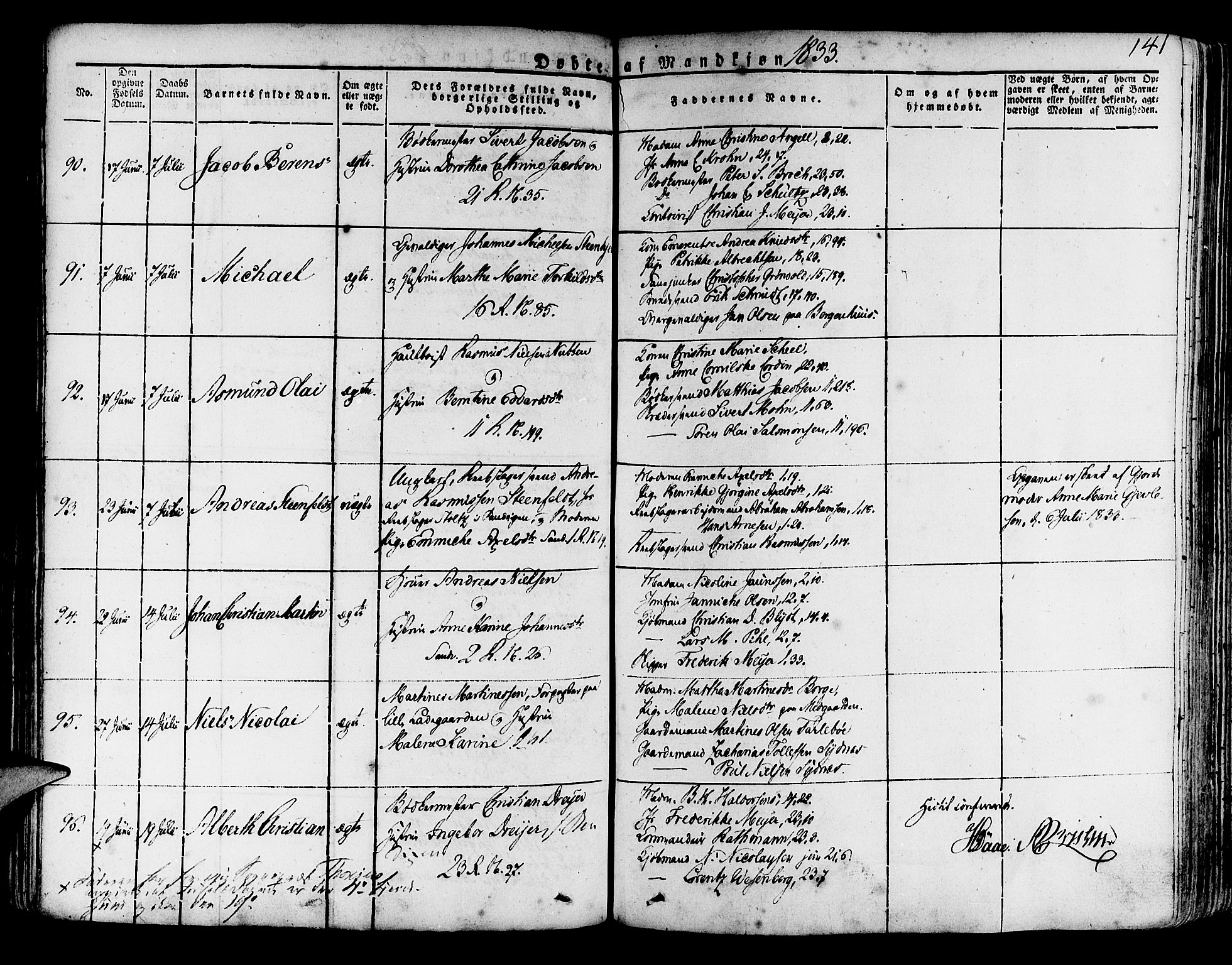 Korskirken sokneprestembete, AV/SAB-A-76101/H/Haa/L0014: Parish register (official) no. A 14, 1823-1835, p. 141