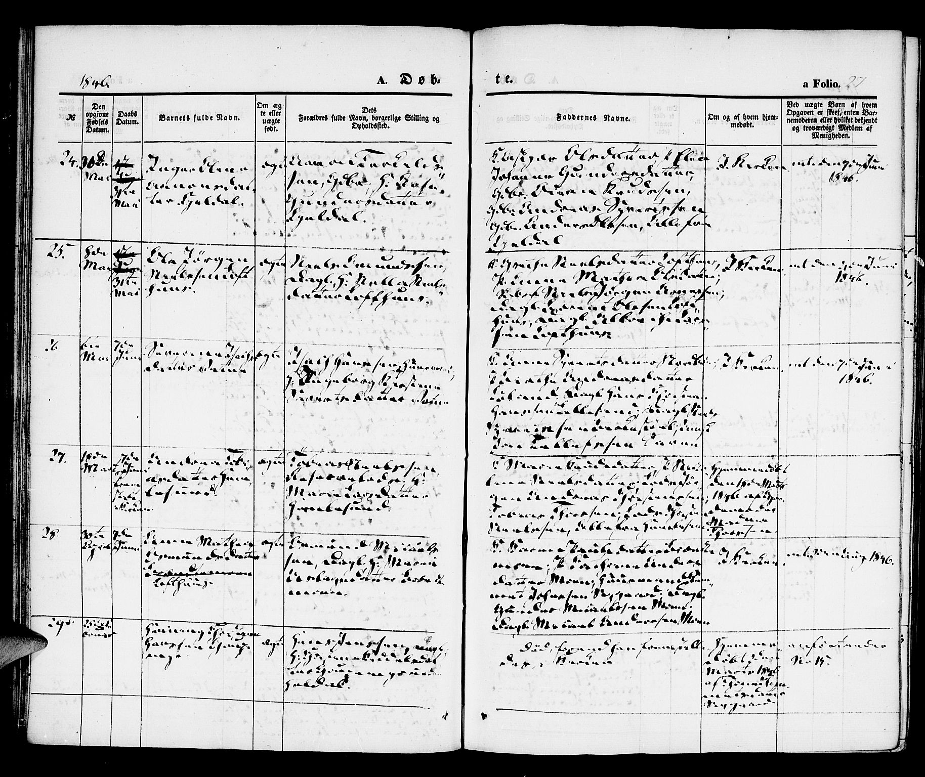 Vestre Moland sokneprestkontor, AV/SAK-1111-0046/F/Fa/Fab/L0005: Parish register (official) no. A 5, 1841-1849, p. 27