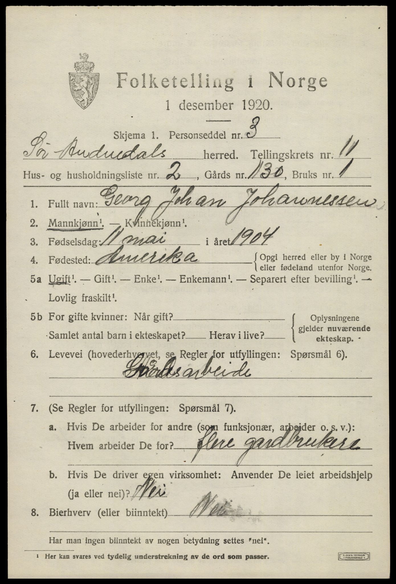 SAK, 1920 census for Sør-Audnedal, 1920, p. 4261