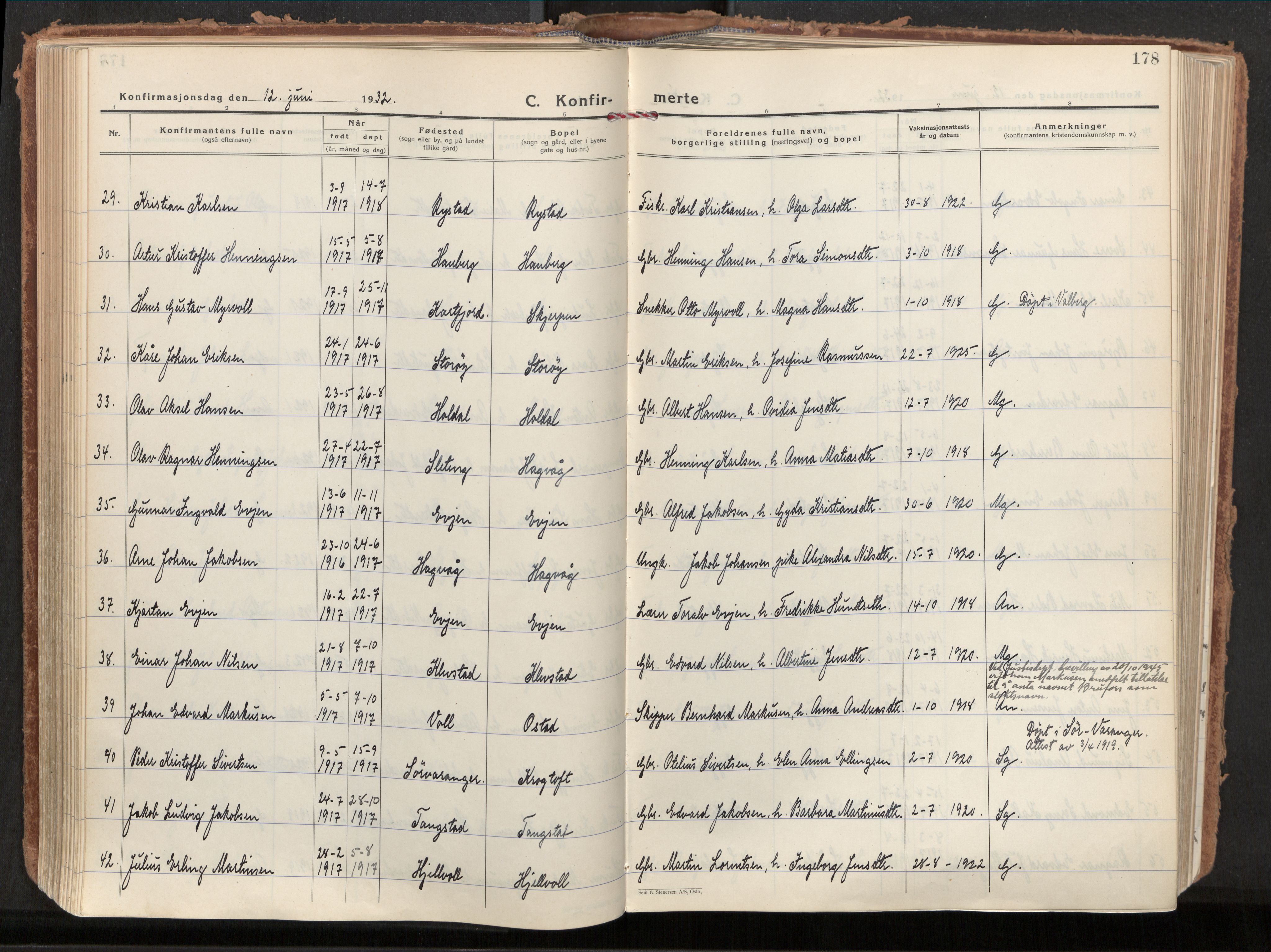 Ministerialprotokoller, klokkerbøker og fødselsregistre - Nordland, SAT/A-1459/880/L1137: Parish register (official) no. 880A11, 1927-1944, p. 178