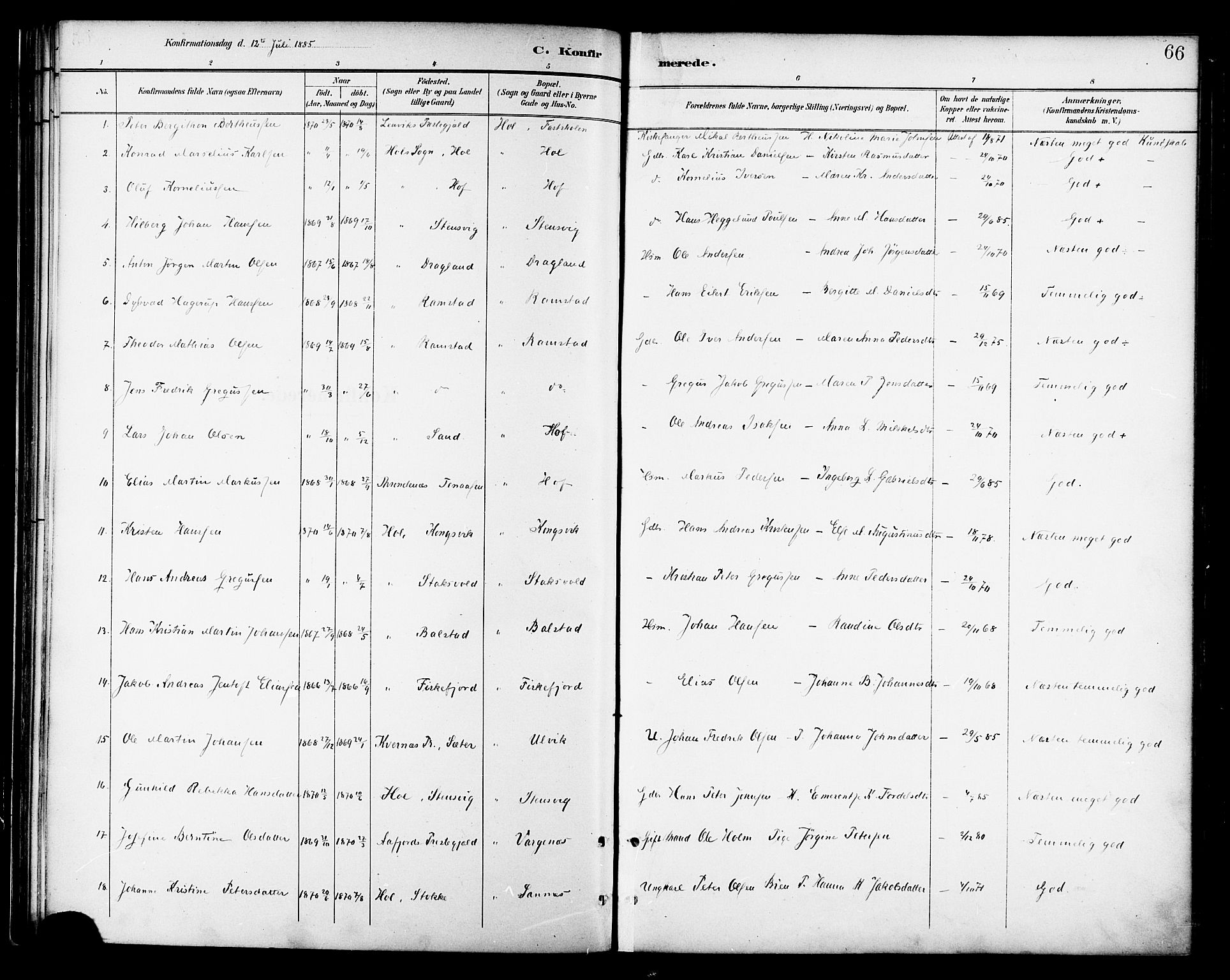 Ministerialprotokoller, klokkerbøker og fødselsregistre - Nordland, SAT/A-1459/865/L0924: Parish register (official) no. 865A02, 1885-1896, p. 66