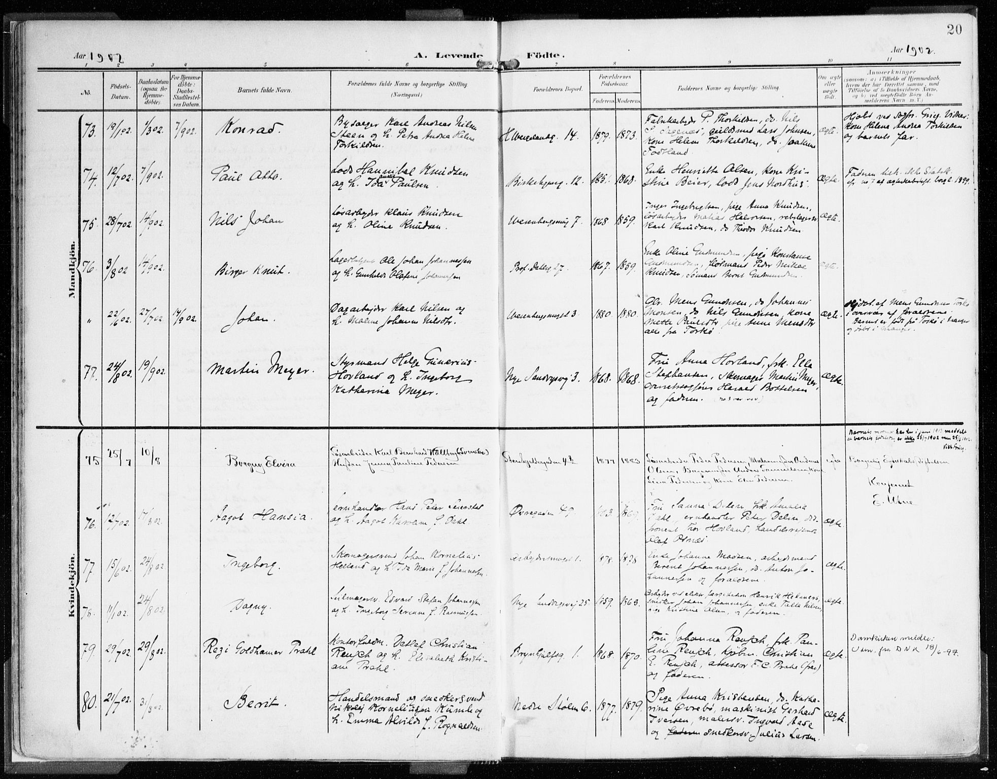 Mariakirken Sokneprestembete, AV/SAB-A-76901/H/Haa/L0010: Parish register (official) no. B 1, 1901-1915, p. 20