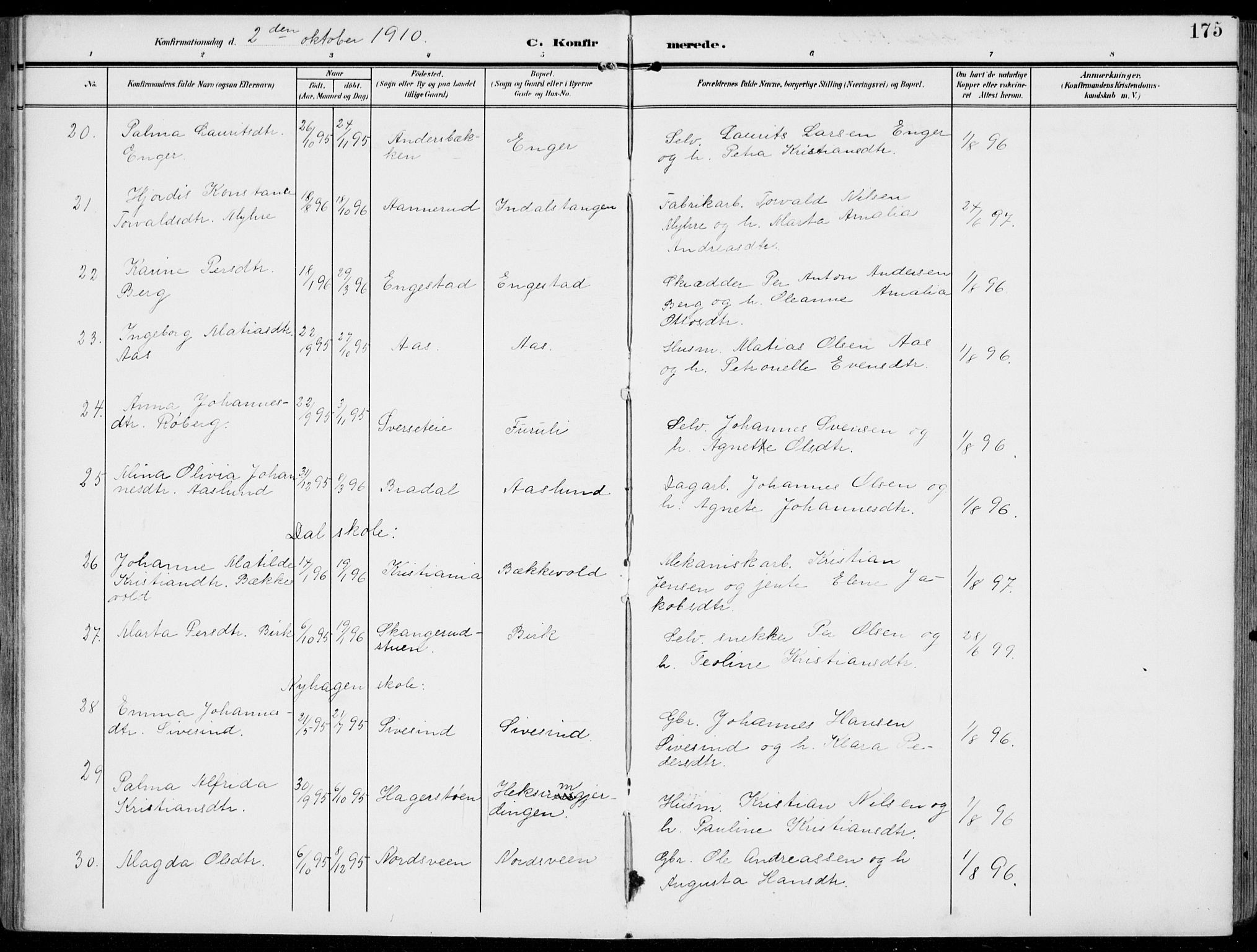 Vestre Toten prestekontor, AV/SAH-PREST-108/H/Ha/Haa/L0014: Parish register (official) no. 14, 1907-1920, p. 175