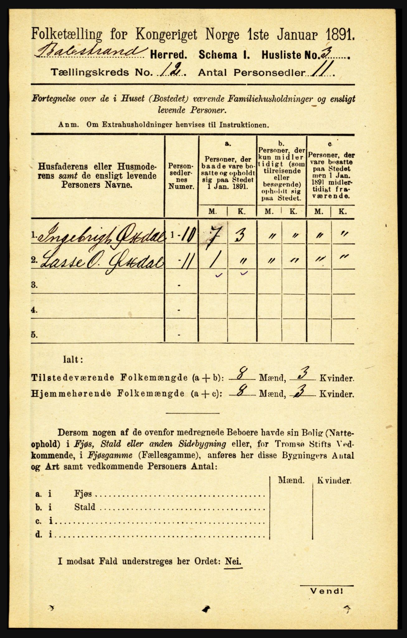 RA, 1891 census for 1418 Balestrand, 1891, p. 2775