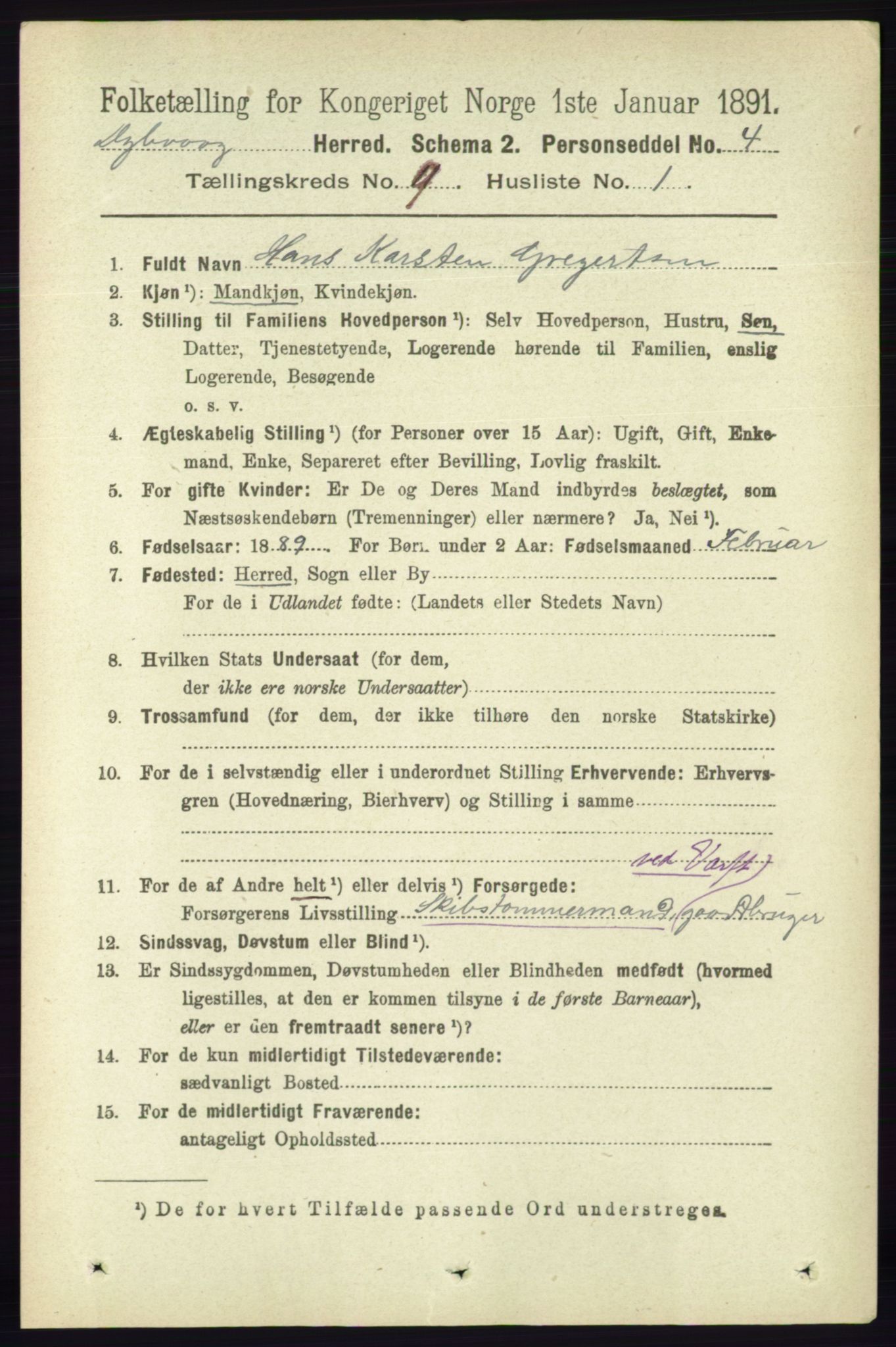 RA, 1891 census for 0915 Dypvåg, 1891, p. 3282