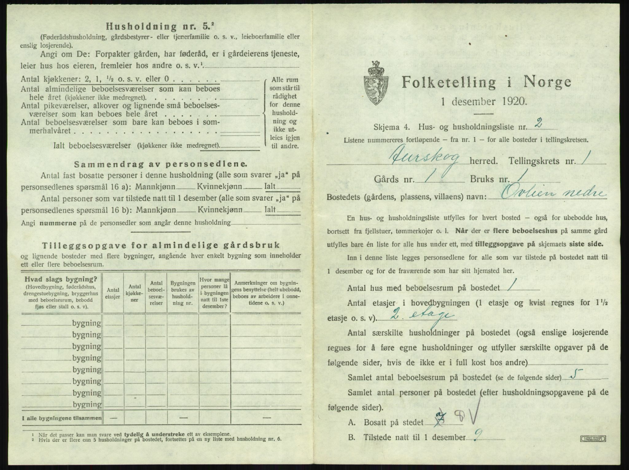 SAO, 1920 census for Aurskog, 1920, p. 30