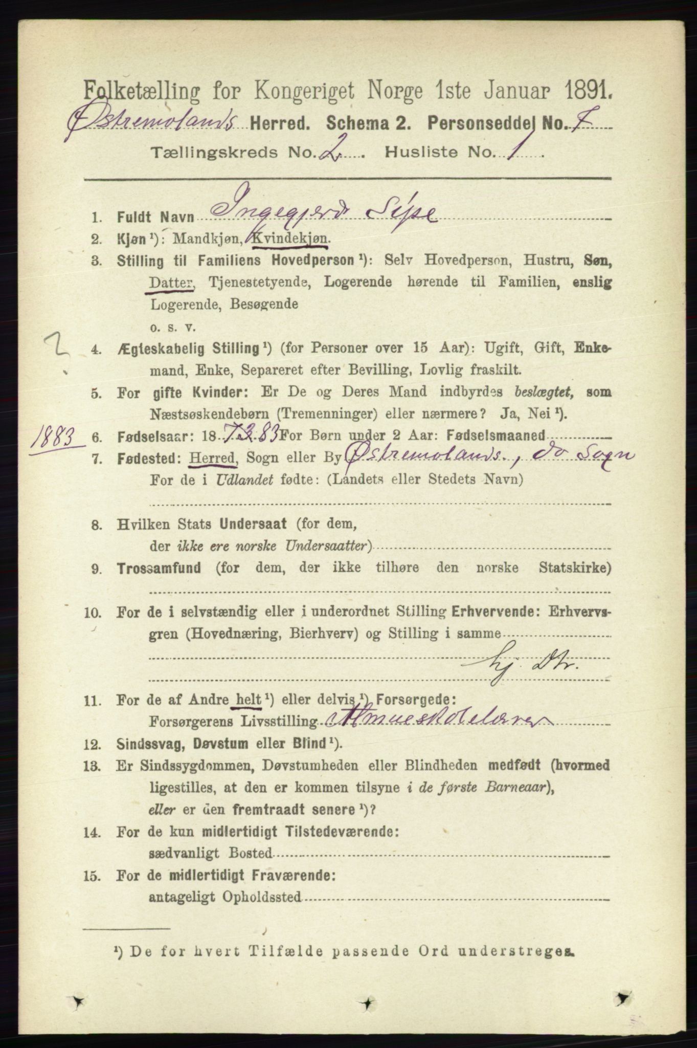 RA, 1891 census for 0918 Austre Moland, 1891, p. 679