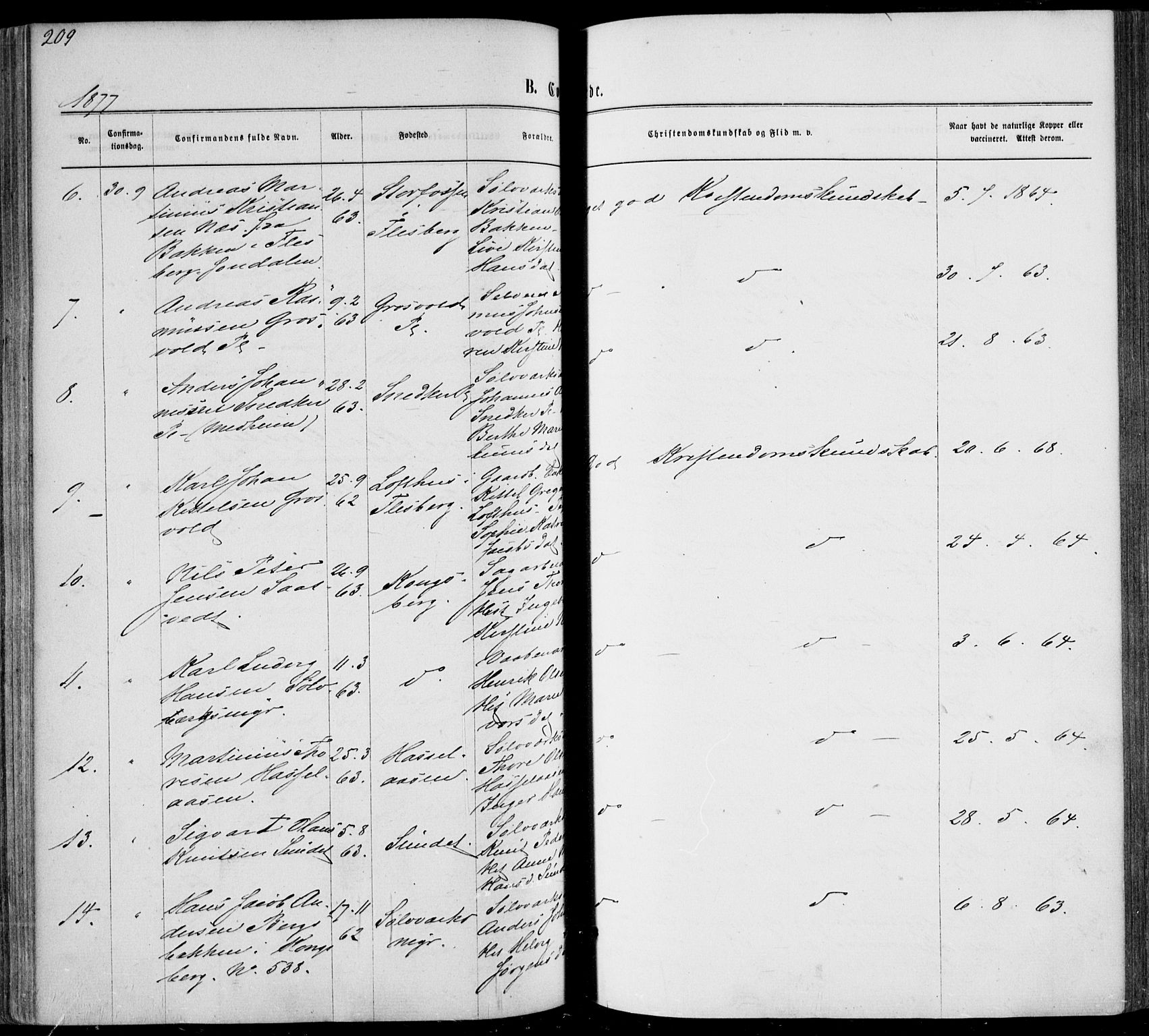 Sandsvær kirkebøker, AV/SAKO-A-244/F/Fa/L0007: Parish register (official) no. I 7, 1869-1877, p. 209