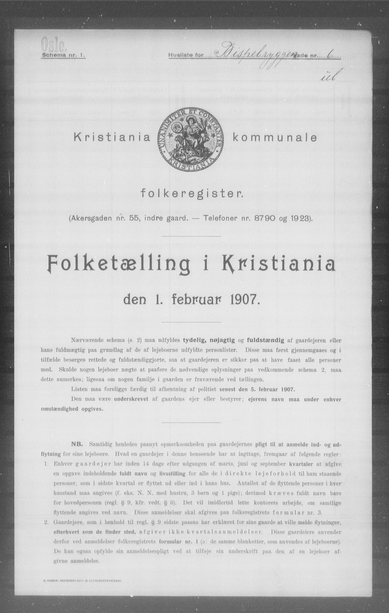 OBA, Municipal Census 1907 for Kristiania, 1907, p. 2809