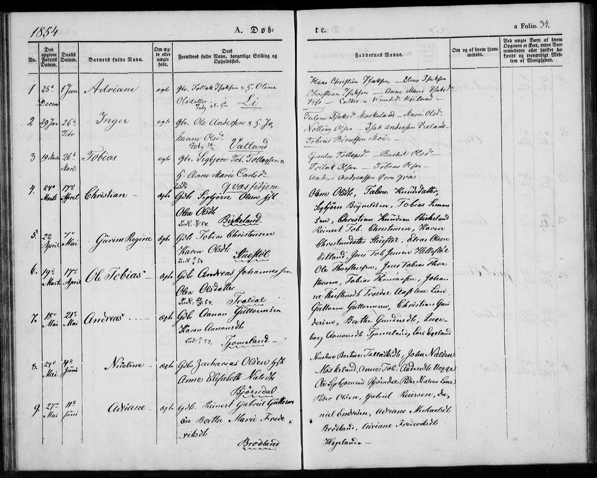 Lyngdal sokneprestkontor, AV/SAK-1111-0029/F/Fa/Fab/L0001: Parish register (official) no. A 1, 1838-1860, p. 34