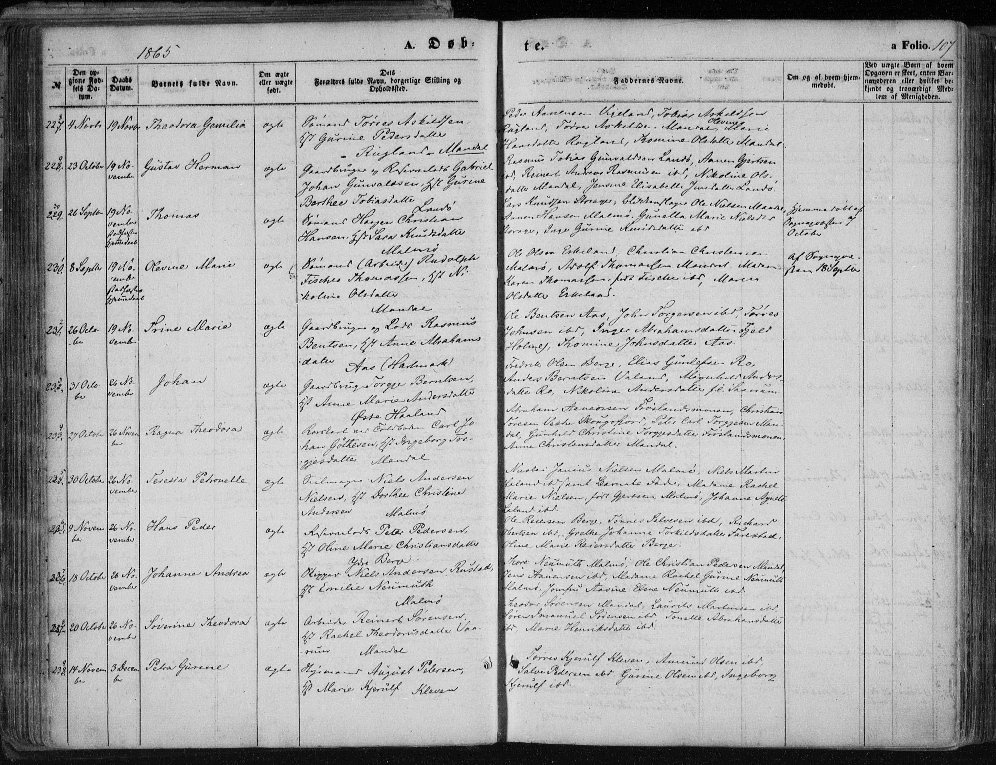 Mandal sokneprestkontor, AV/SAK-1111-0030/F/Fa/Faa/L0014: Parish register (official) no. A 14, 1859-1872, p. 107