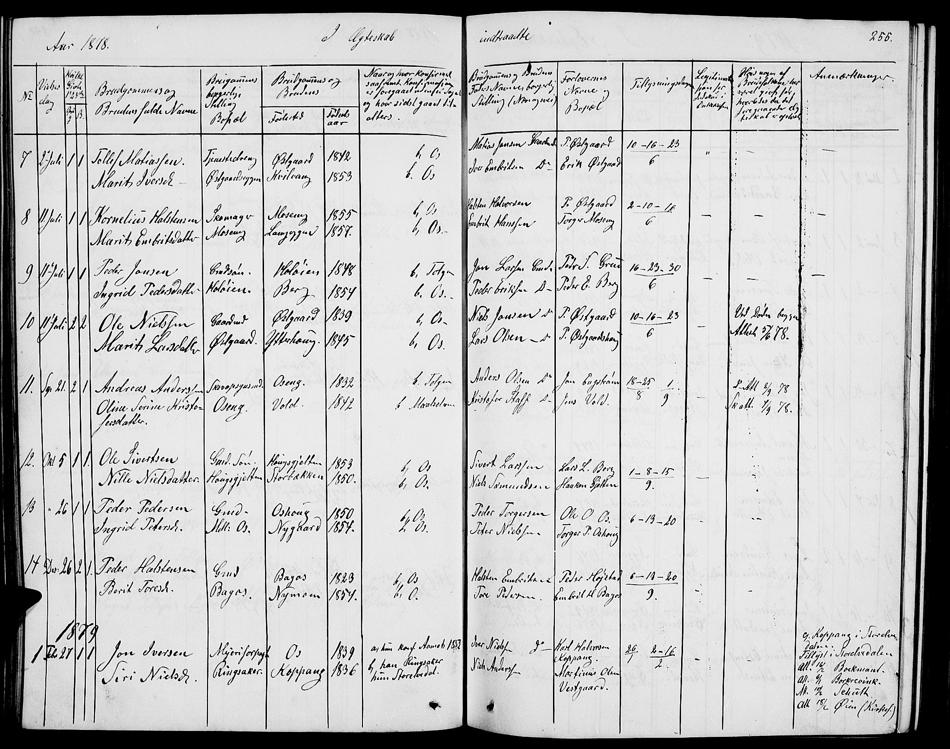 Tolga prestekontor, AV/SAH-PREST-062/L/L0004: Parish register (copy) no. 4, 1845-1887, p. 255