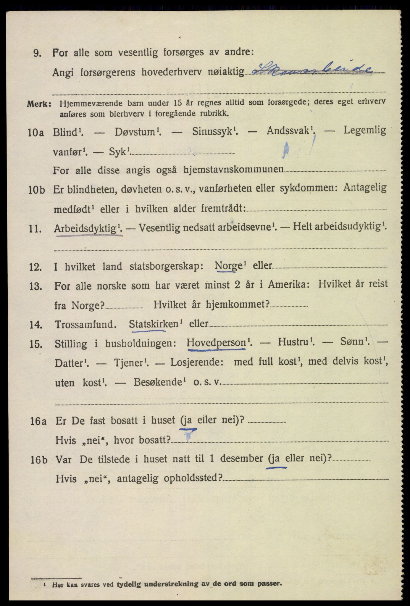 SAK, 1920 census for Tovdal, 1920, p. 280