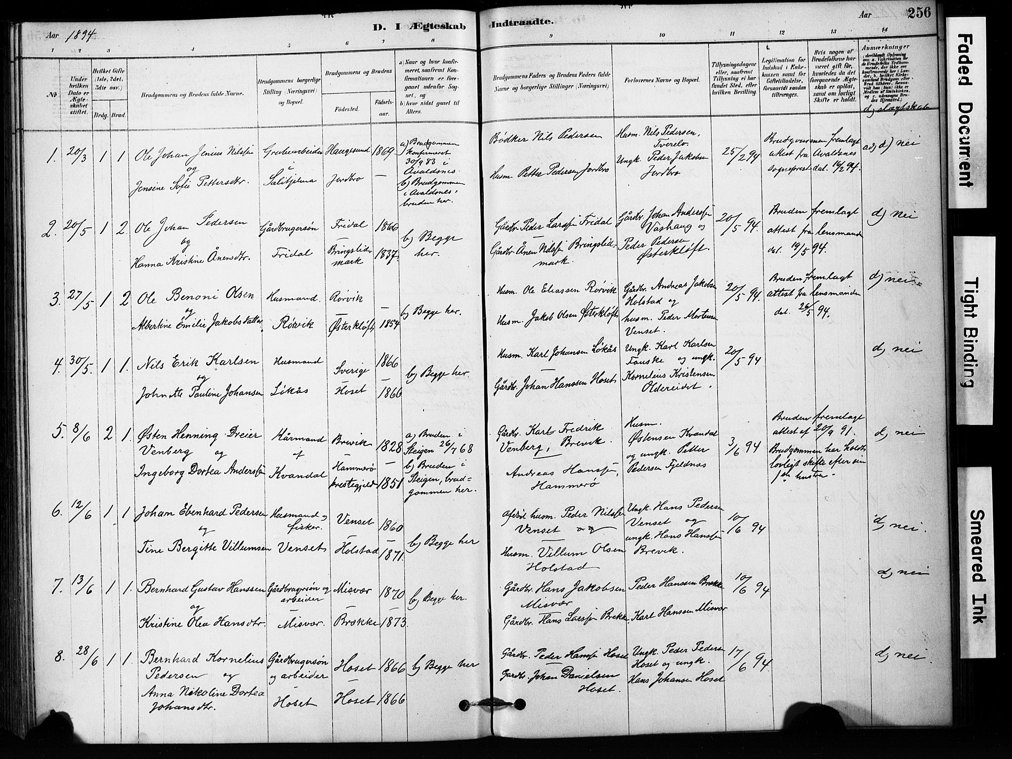 Ministerialprotokoller, klokkerbøker og fødselsregistre - Nordland, SAT/A-1459/852/L0754: Parish register (copy) no. 852C05, 1878-1894, p. 256