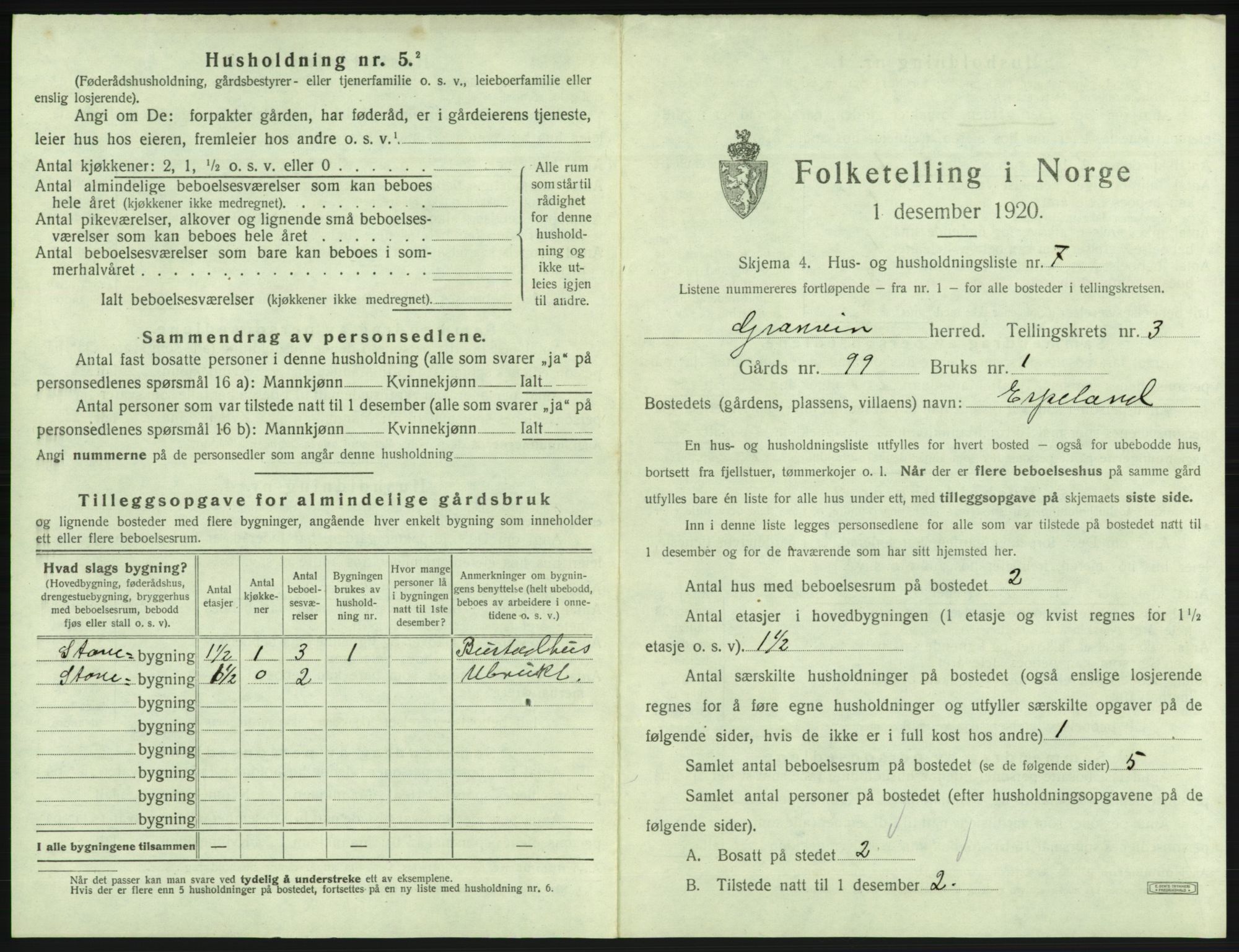 SAB, 1920 census for Granvin, 1920, p. 172