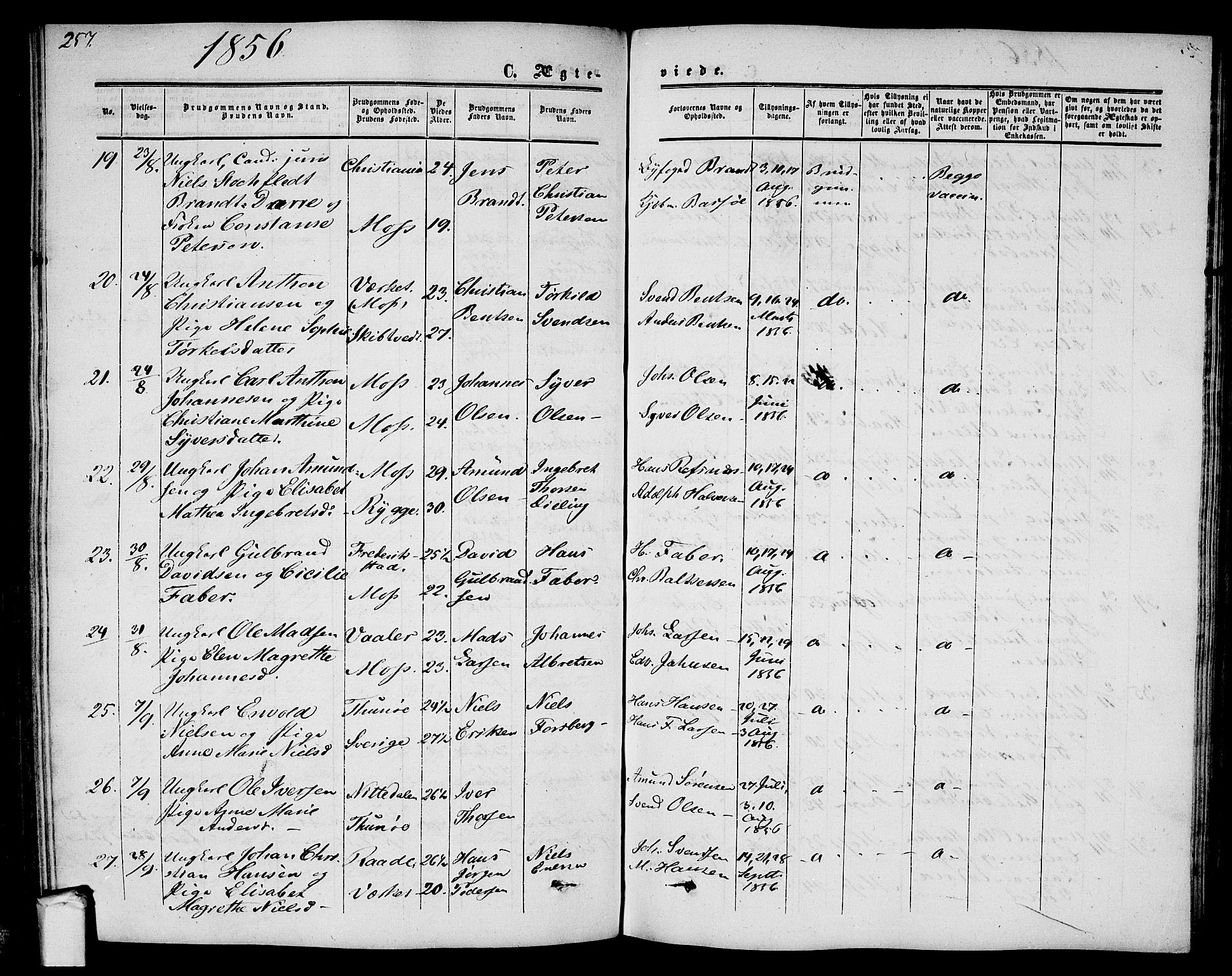 Moss prestekontor Kirkebøker, AV/SAO-A-2003/G/Ga/L0002: Parish register (copy) no. I 2, 1852-1871, p. 257