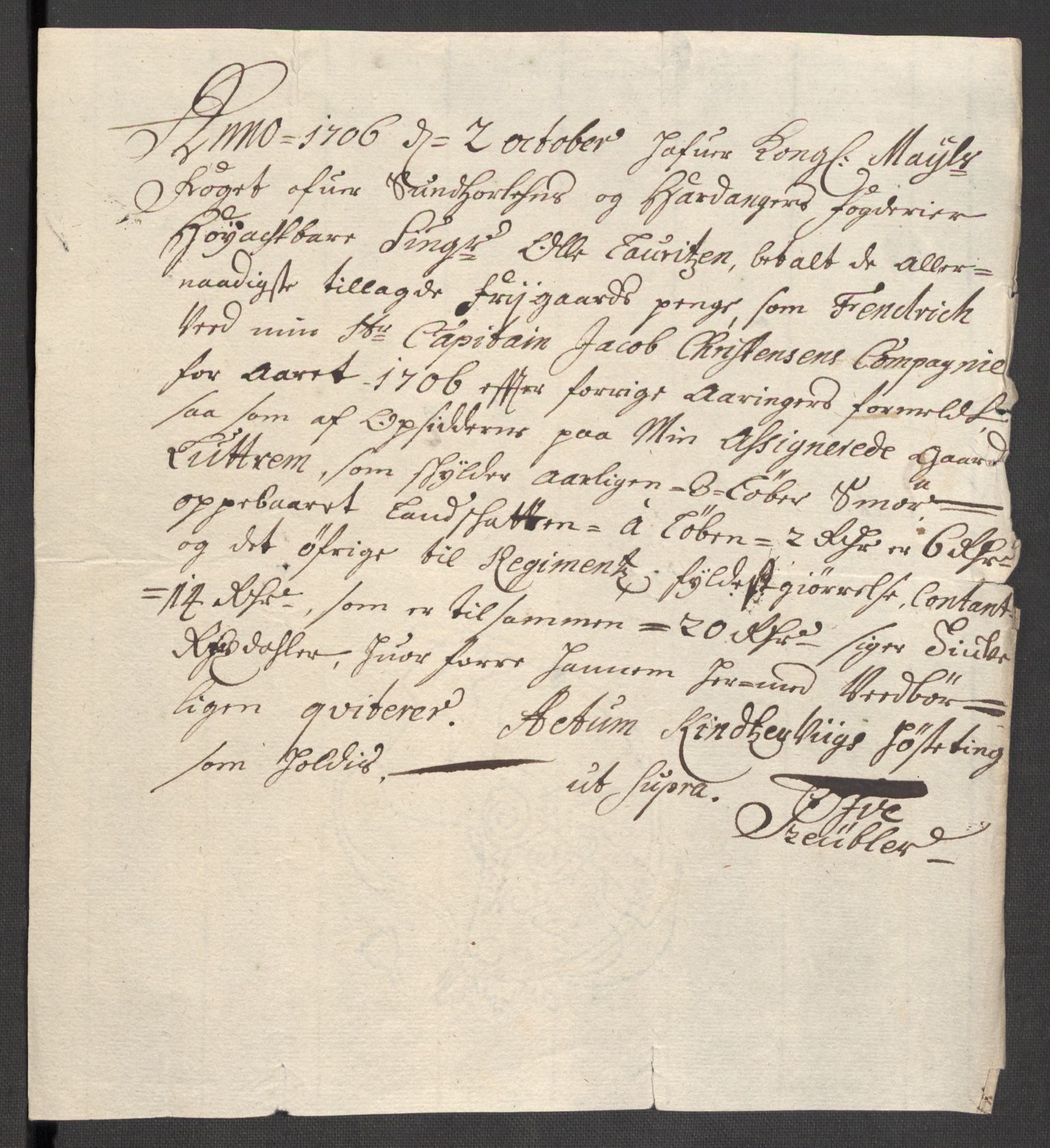 Rentekammeret inntil 1814, Reviderte regnskaper, Fogderegnskap, AV/RA-EA-4092/R48/L2984: Fogderegnskap Sunnhordland og Hardanger, 1706-1707, p. 254