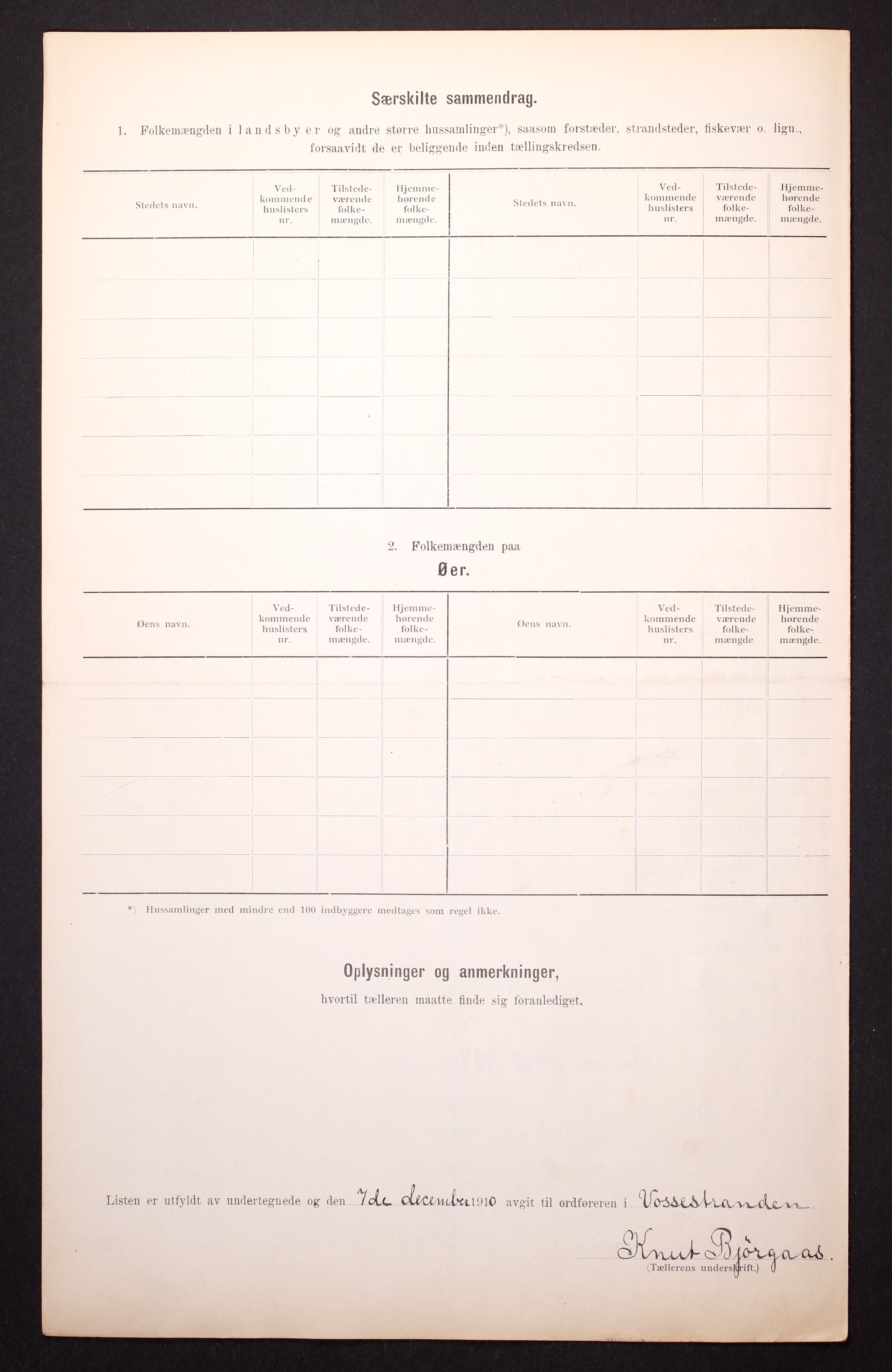 RA, 1910 census for Vossestrand, 1910, p. 9