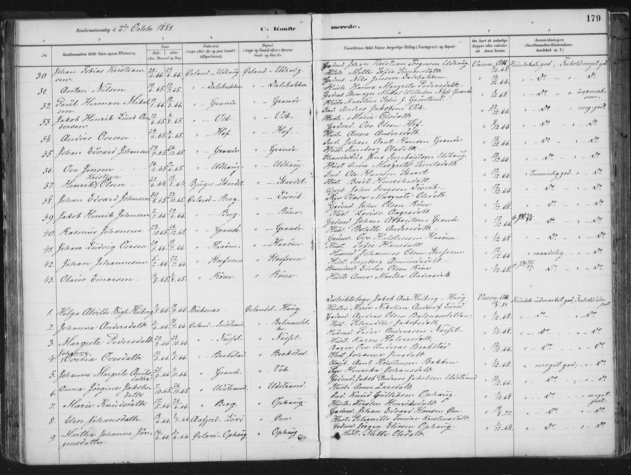 Ministerialprotokoller, klokkerbøker og fødselsregistre - Sør-Trøndelag, AV/SAT-A-1456/659/L0739: Parish register (official) no. 659A09, 1879-1893, p. 179