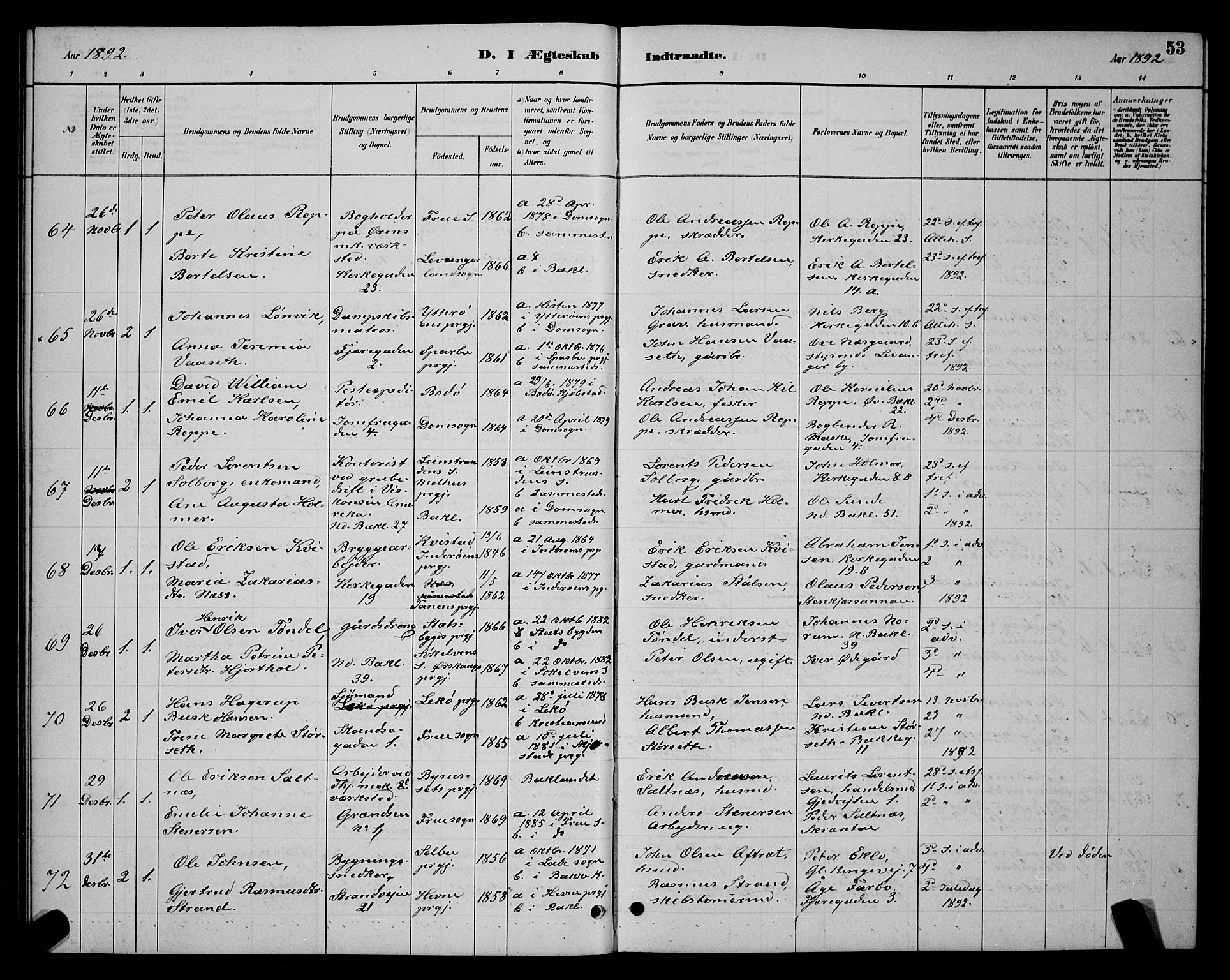 Ministerialprotokoller, klokkerbøker og fødselsregistre - Sør-Trøndelag, SAT/A-1456/604/L0223: Parish register (copy) no. 604C06, 1886-1897, p. 53