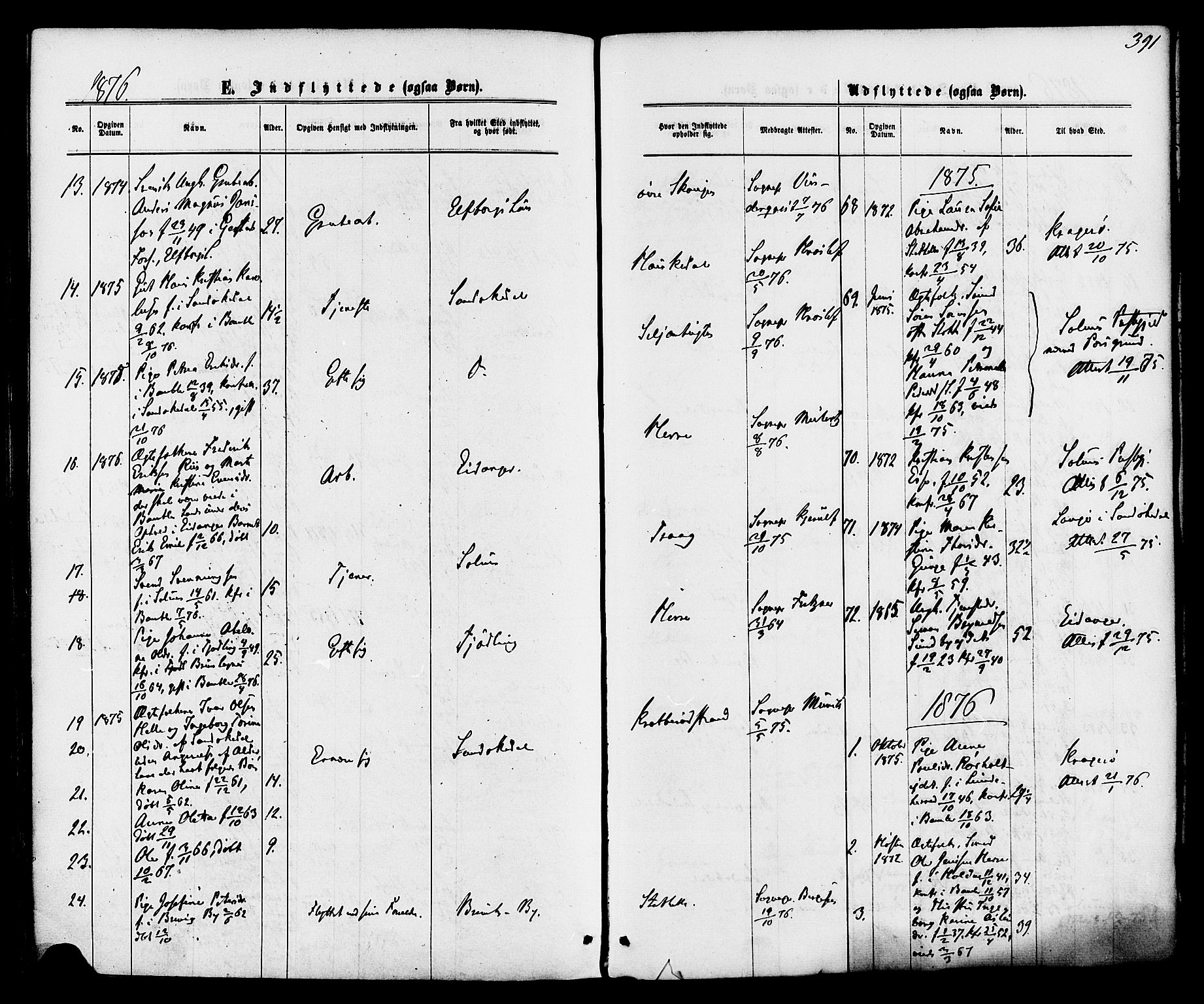 Bamble kirkebøker, SAKO/A-253/F/Fa/L0006: Parish register (official) no. I 6, 1869-1877, p. 391