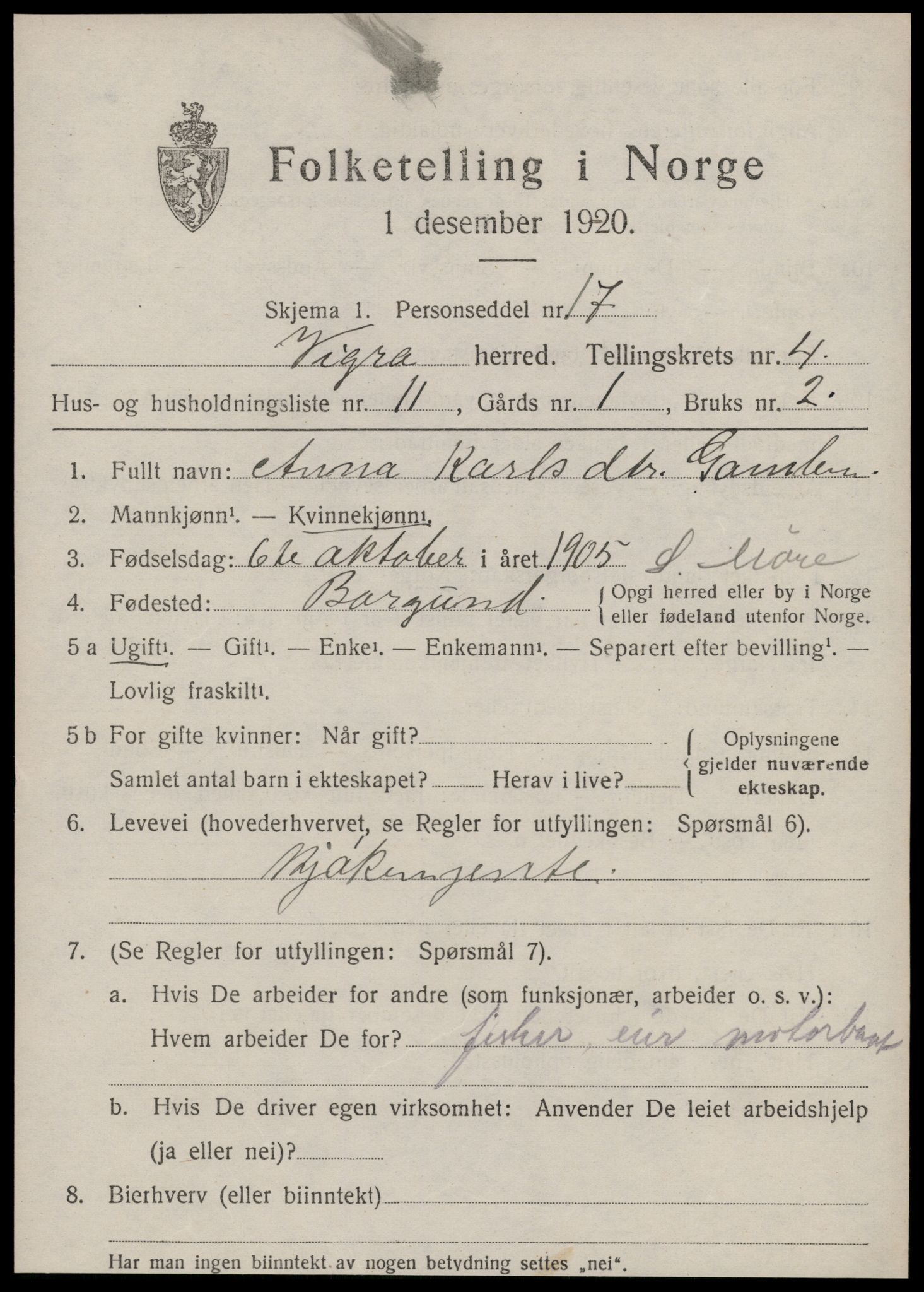 SAT, 1920 census for Vigra, 1920, p. 1974