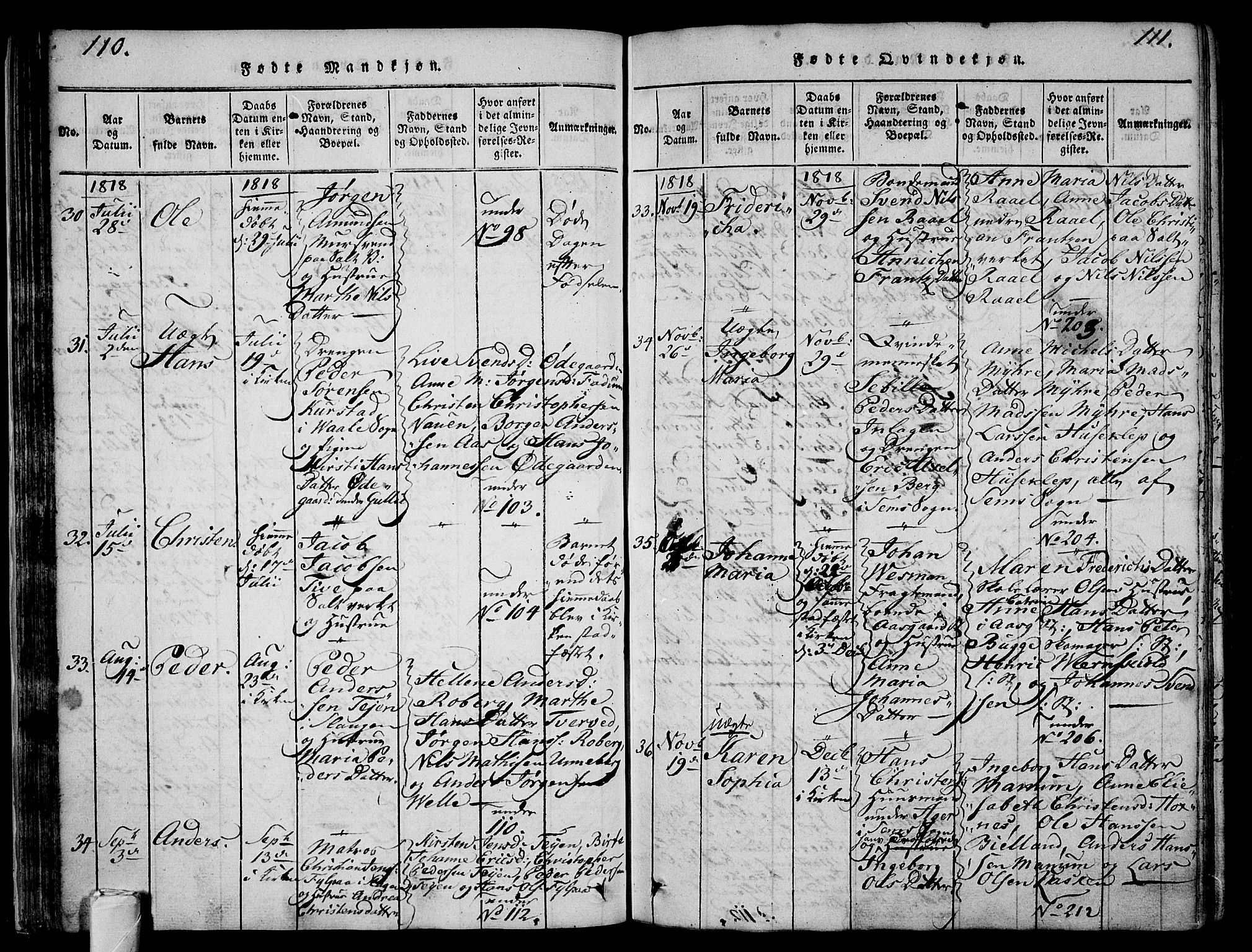 Sem kirkebøker, AV/SAKO-A-5/F/Fa/L0004: Parish register (official) no. I 4, 1814-1825, p. 110-111