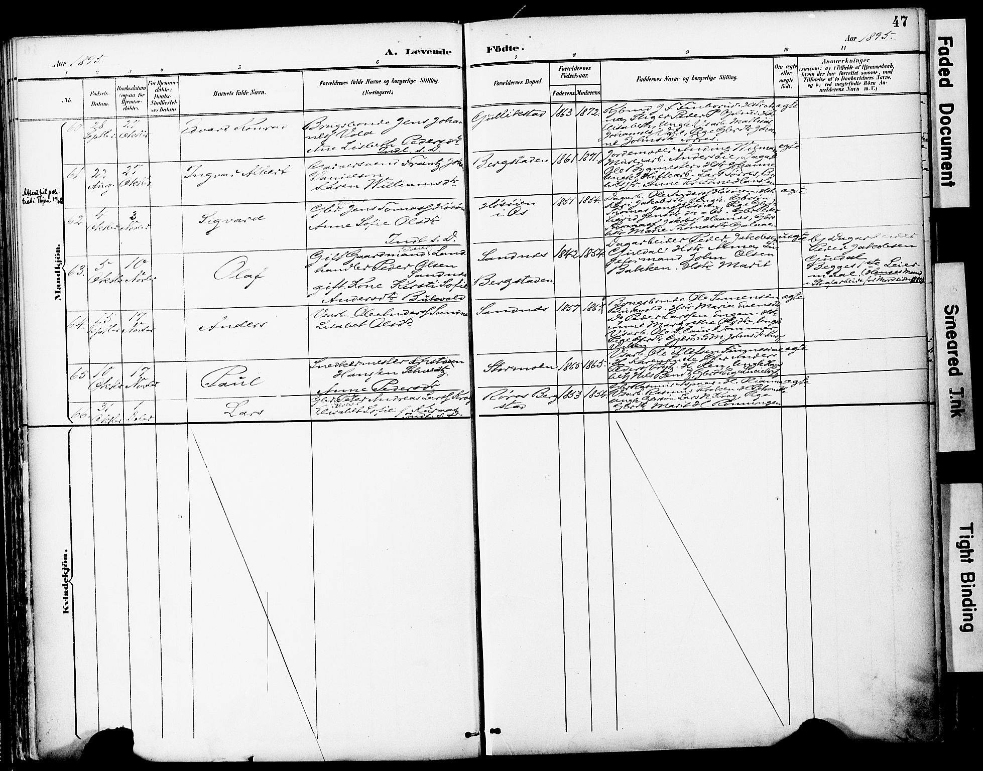 Ministerialprotokoller, klokkerbøker og fødselsregistre - Sør-Trøndelag, AV/SAT-A-1456/681/L0935: Parish register (official) no. 681A13, 1890-1898, p. 47