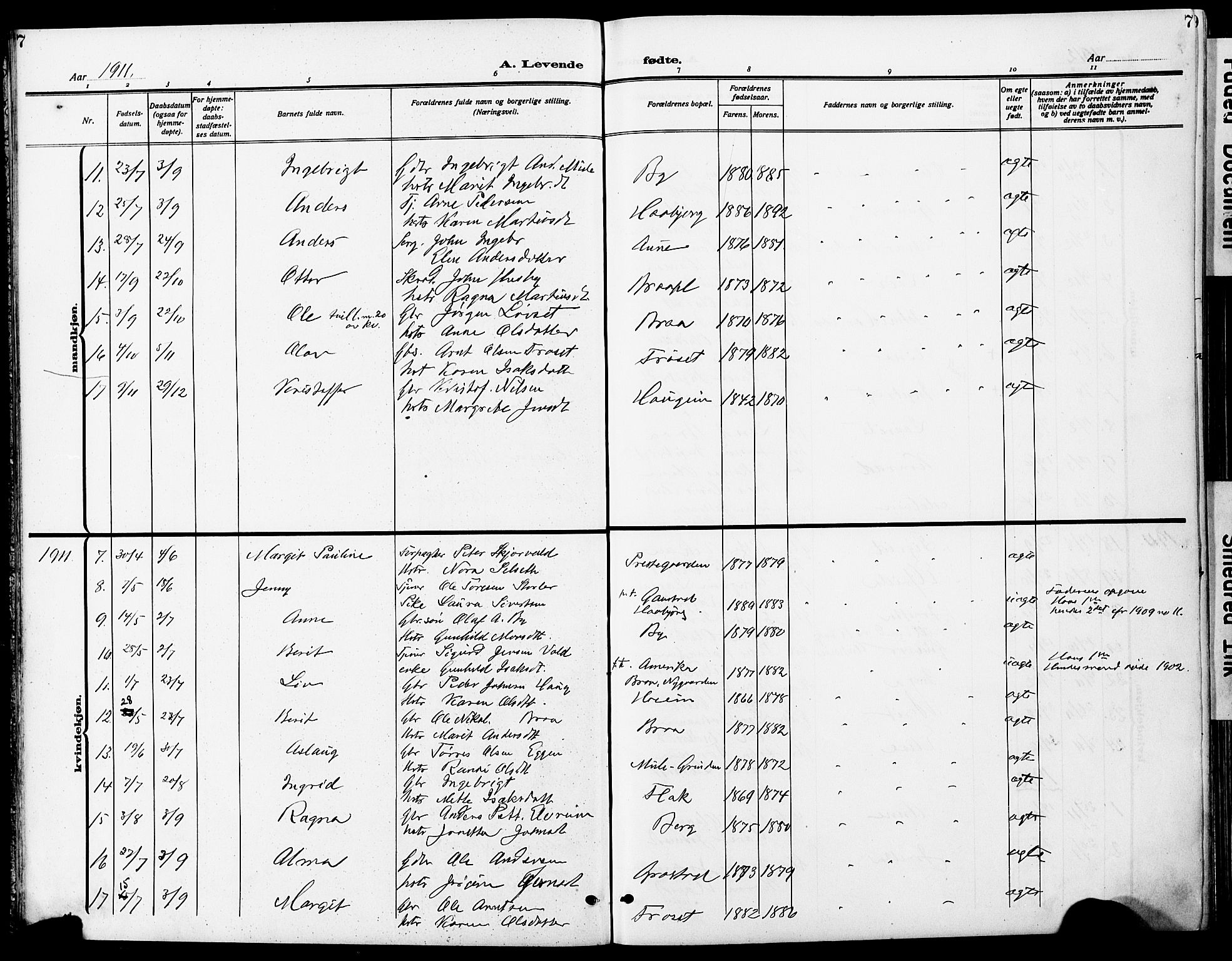 Ministerialprotokoller, klokkerbøker og fødselsregistre - Sør-Trøndelag, SAT/A-1456/612/L0388: Parish register (copy) no. 612C04, 1909-1929, p. 7