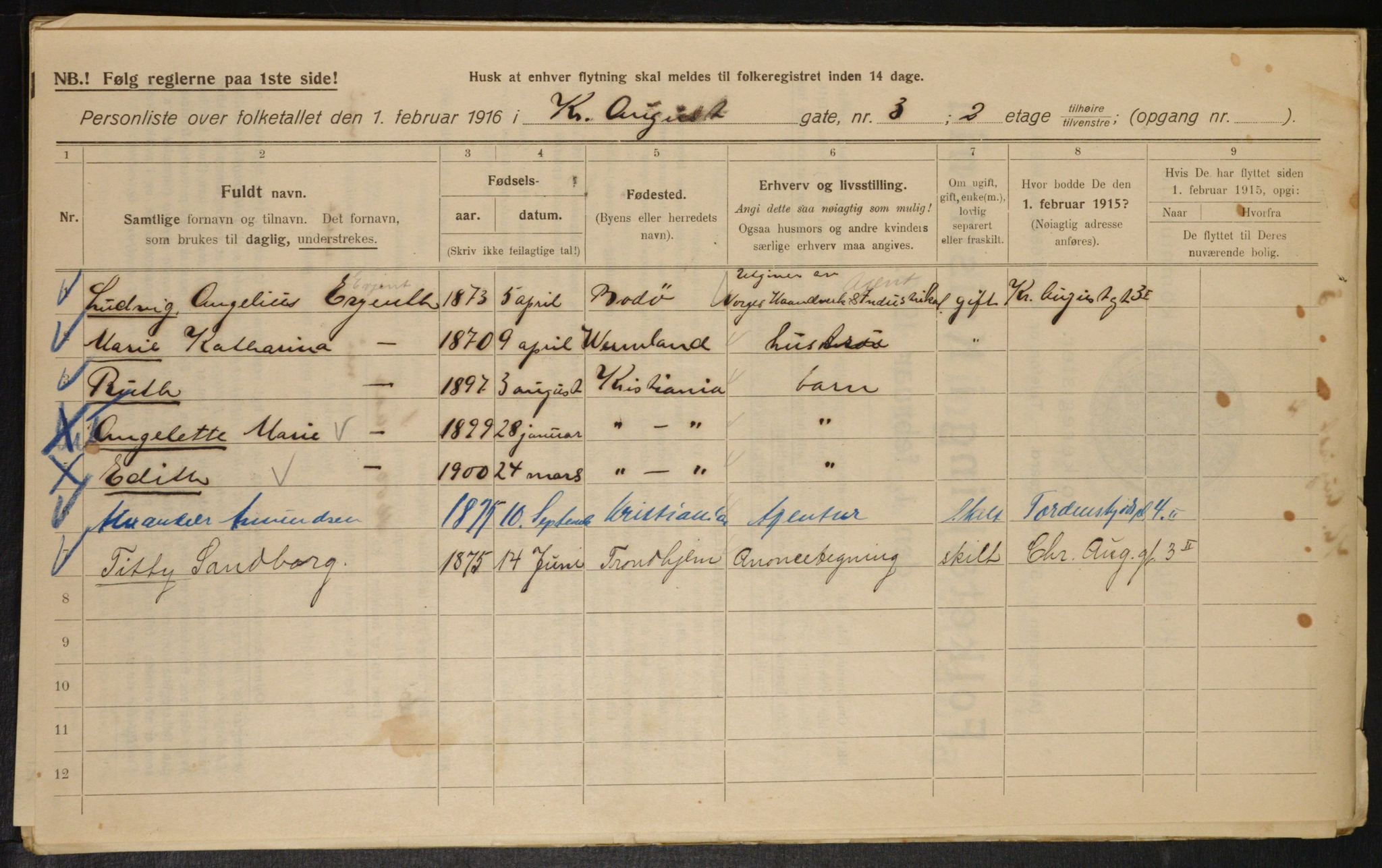 OBA, Municipal Census 1916 for Kristiania, 1916, p. 55094