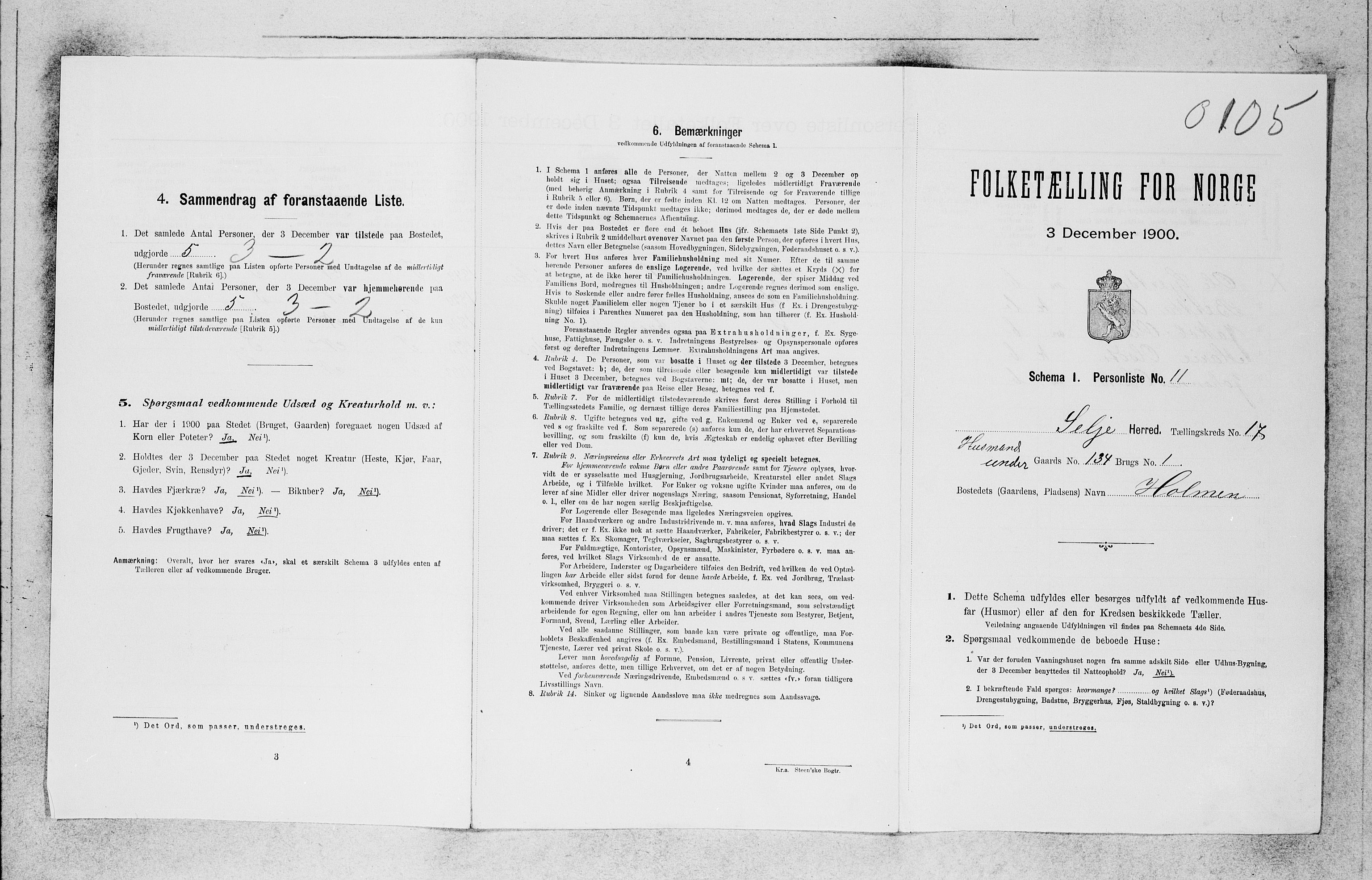 SAB, 1900 census for Selje, 1900, p. 1654