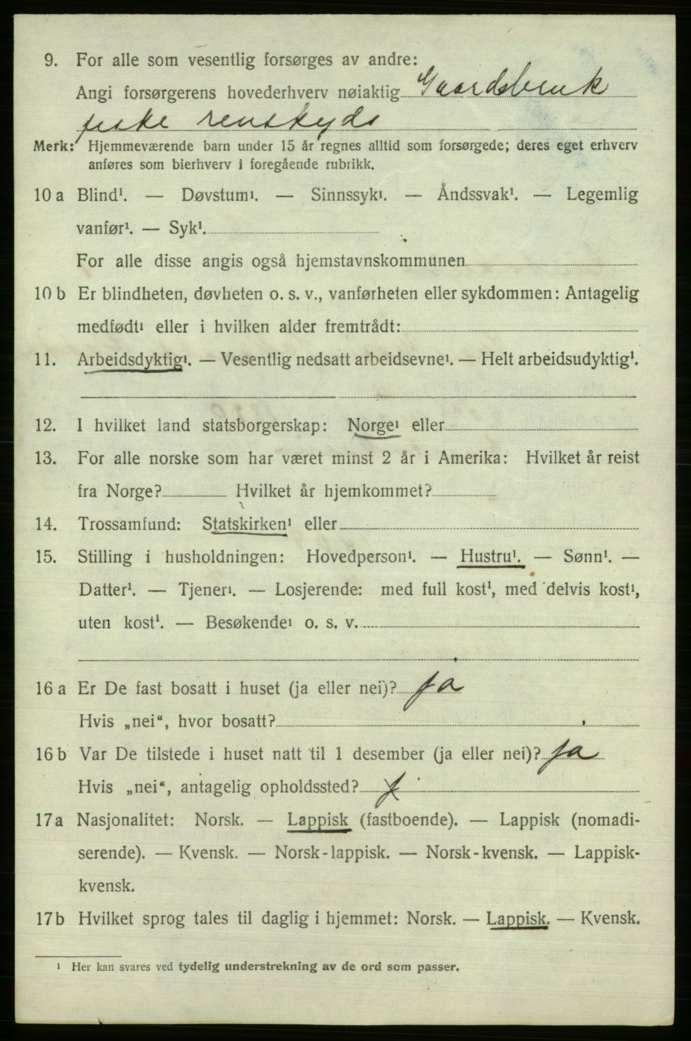 SATØ, 1920 census for Kautokeino, 1920, p. 396