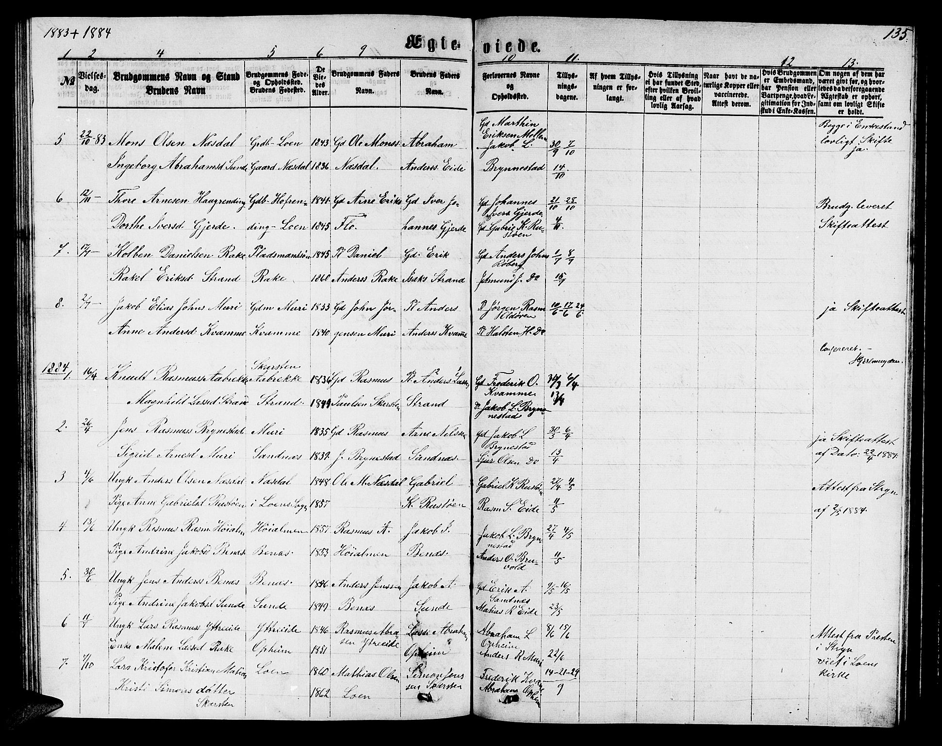 Innvik sokneprestembete, AV/SAB-A-80501: Parish register (copy) no. B 2, 1864-1885, p. 135