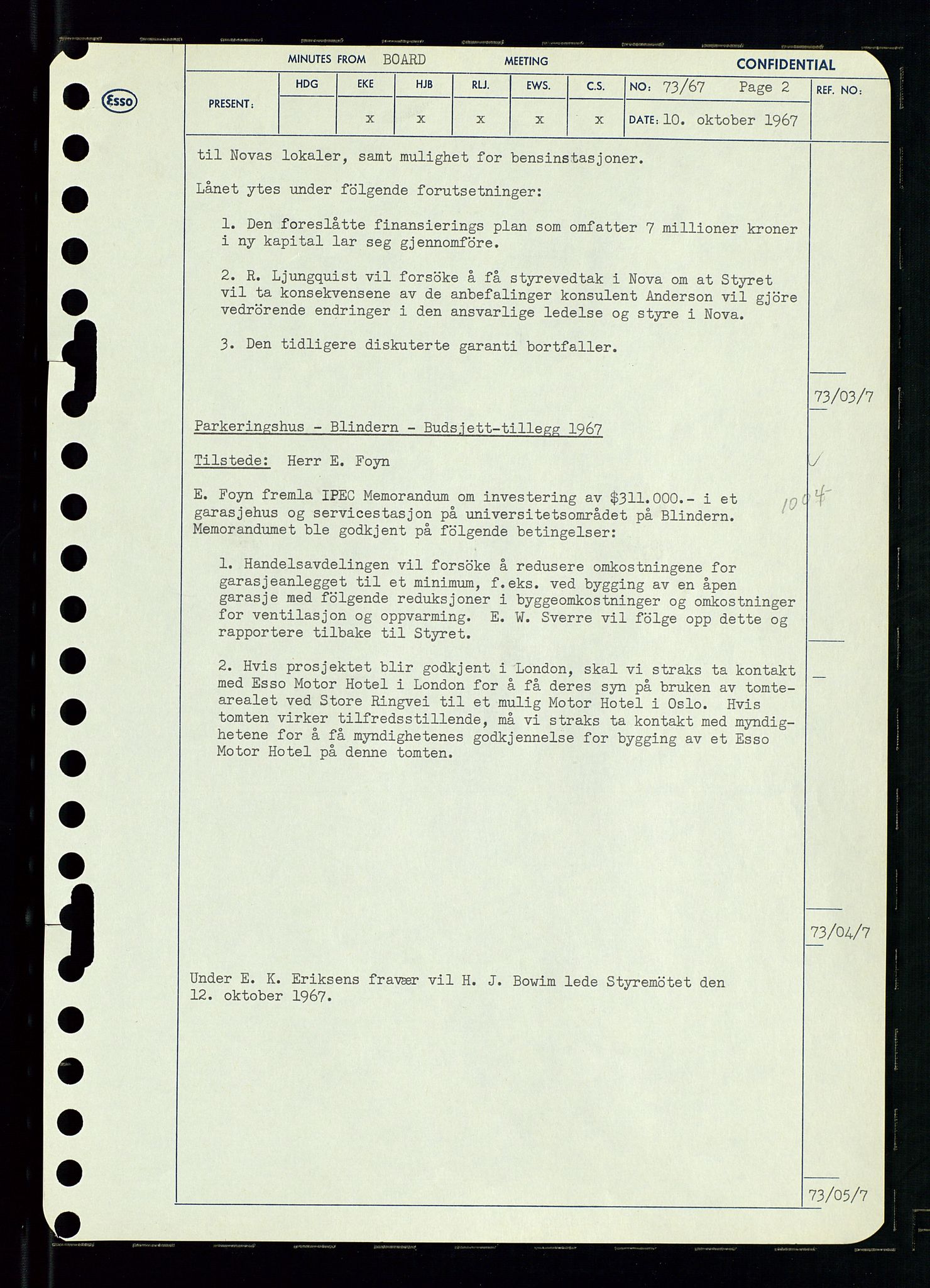 Pa 0982 - Esso Norge A/S, AV/SAST-A-100448/A/Aa/L0002/0003: Den administrerende direksjon Board minutes (styrereferater) / Den administrerende direksjon Board minutes (styrereferater), 1967, p. 147