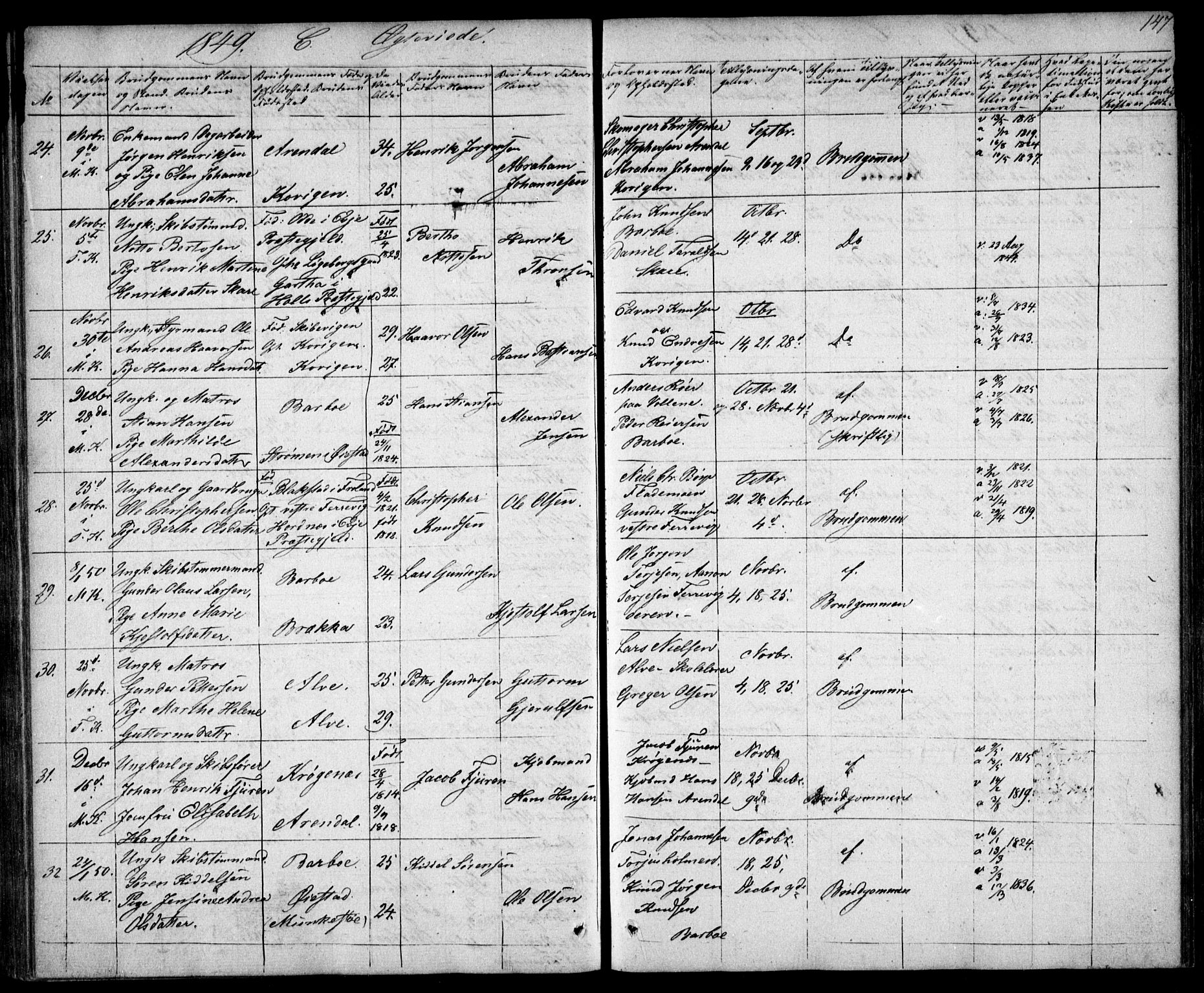 Tromøy sokneprestkontor, AV/SAK-1111-0041/F/Fb/L0001: Parish register (copy) no. B 1, 1843-1850, p. 147