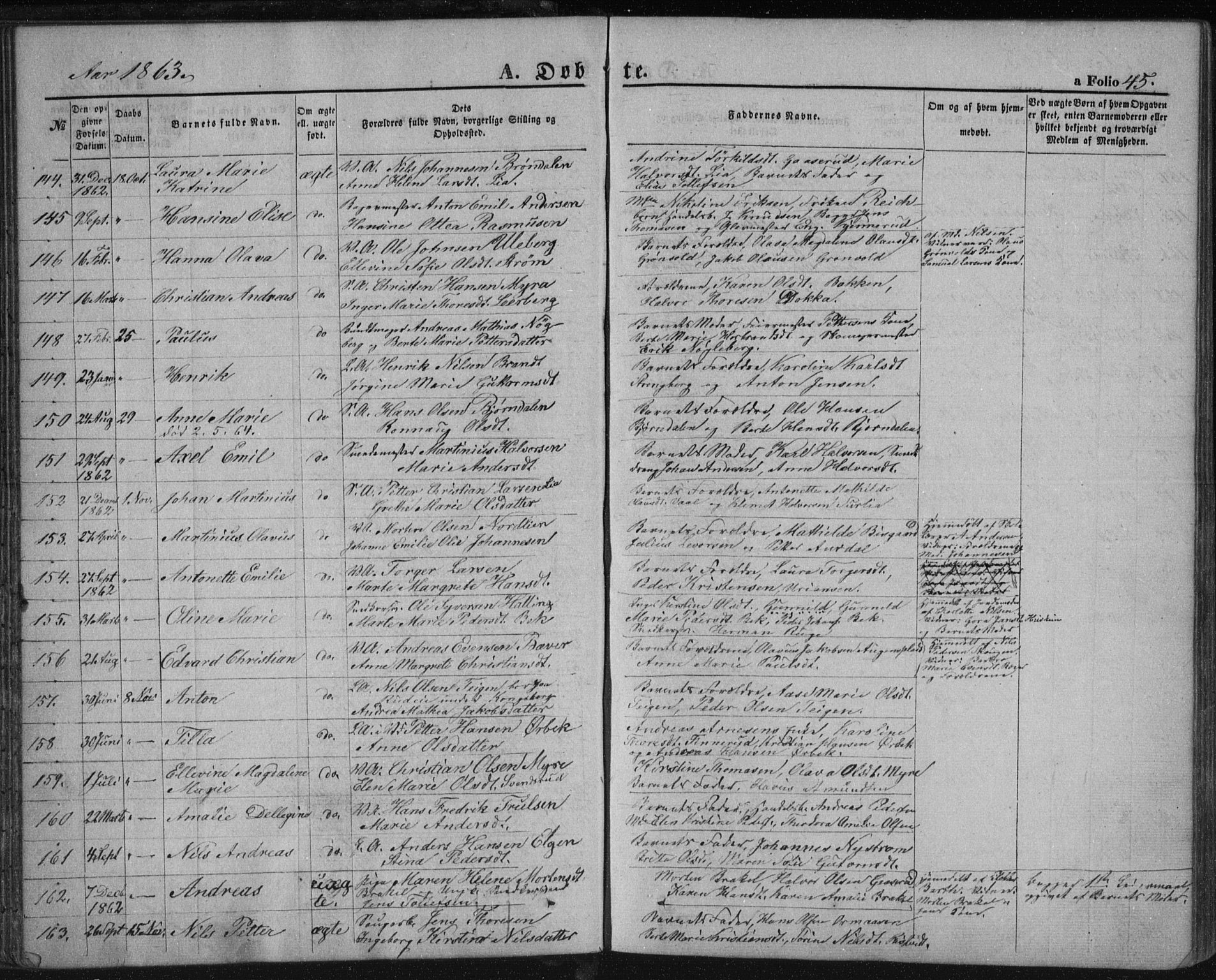 Kongsberg kirkebøker, SAKO/A-22/F/Fa/L0010: Parish register (official) no. I 10, 1859-1875, p. 45