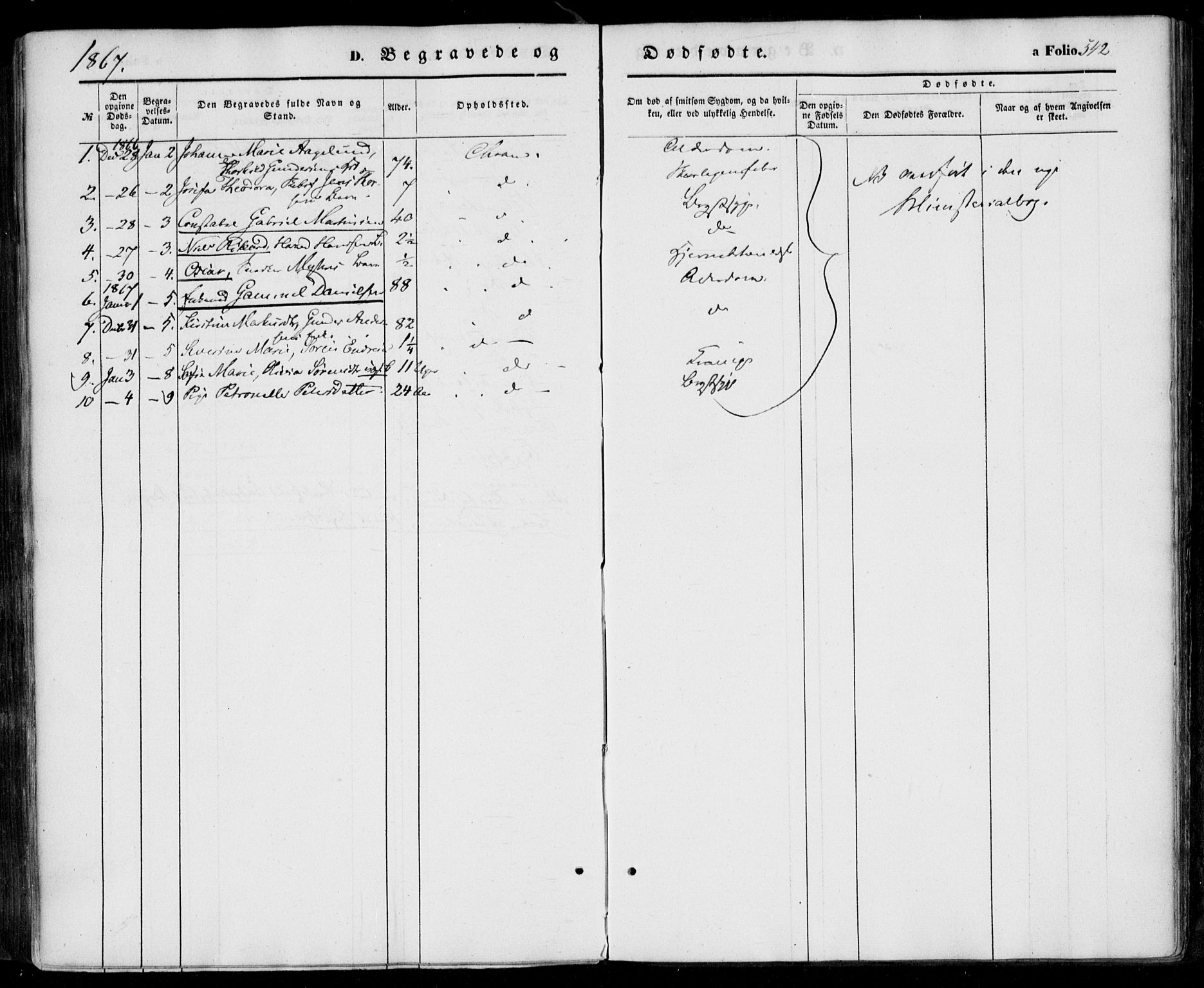 Kristiansand domprosti, SAK/1112-0006/F/Fa/L0014: Parish register (official) no. A 14, 1852-1867, p. 542