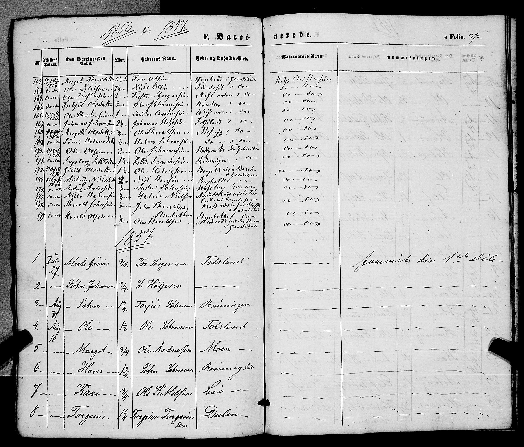 Hjartdal kirkebøker, SAKO/A-270/F/Fa/L0008: Parish register (official) no. I 8, 1844-1859, p. 373