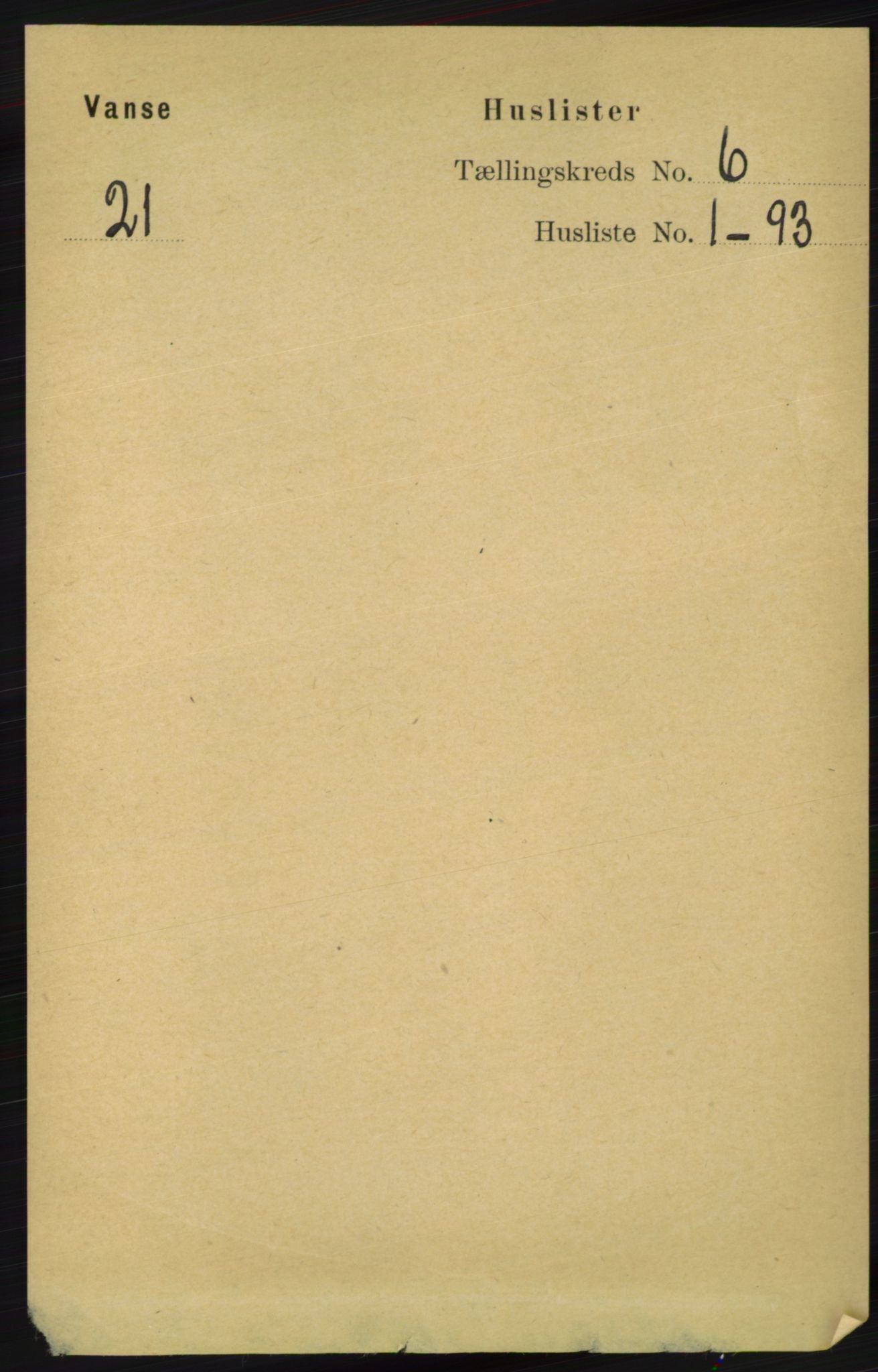RA, 1891 census for 1041 Vanse, 1891, p. 3398