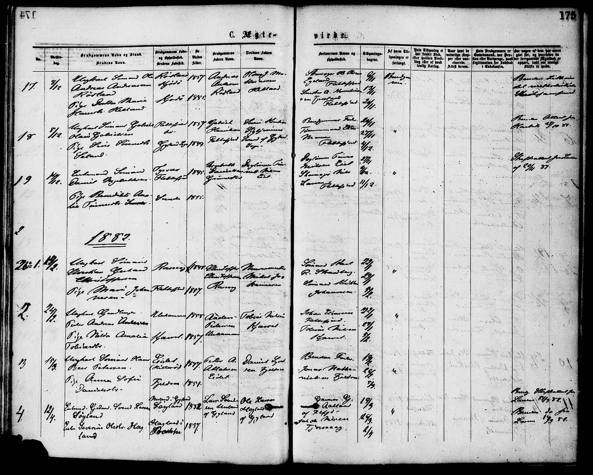 Flekkefjord sokneprestkontor, AV/SAK-1111-0012/F/Fa/Fac/L0007: Parish register (official) no. A 7, 1875-1885, p. 175